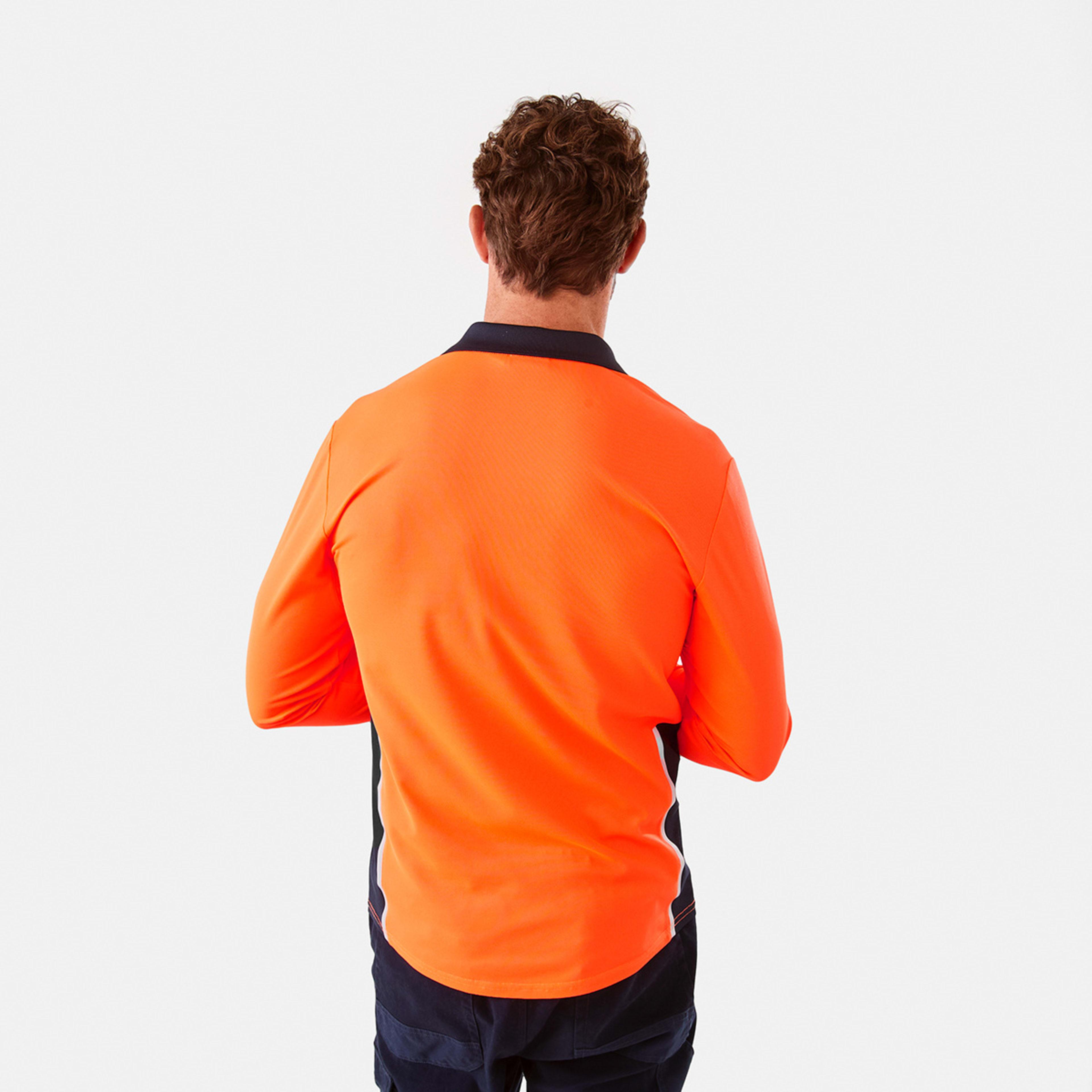 3 Workwear Long Sleeve Hi-Visibility Cool Polo Shirt Safety Orange, 3 of 7