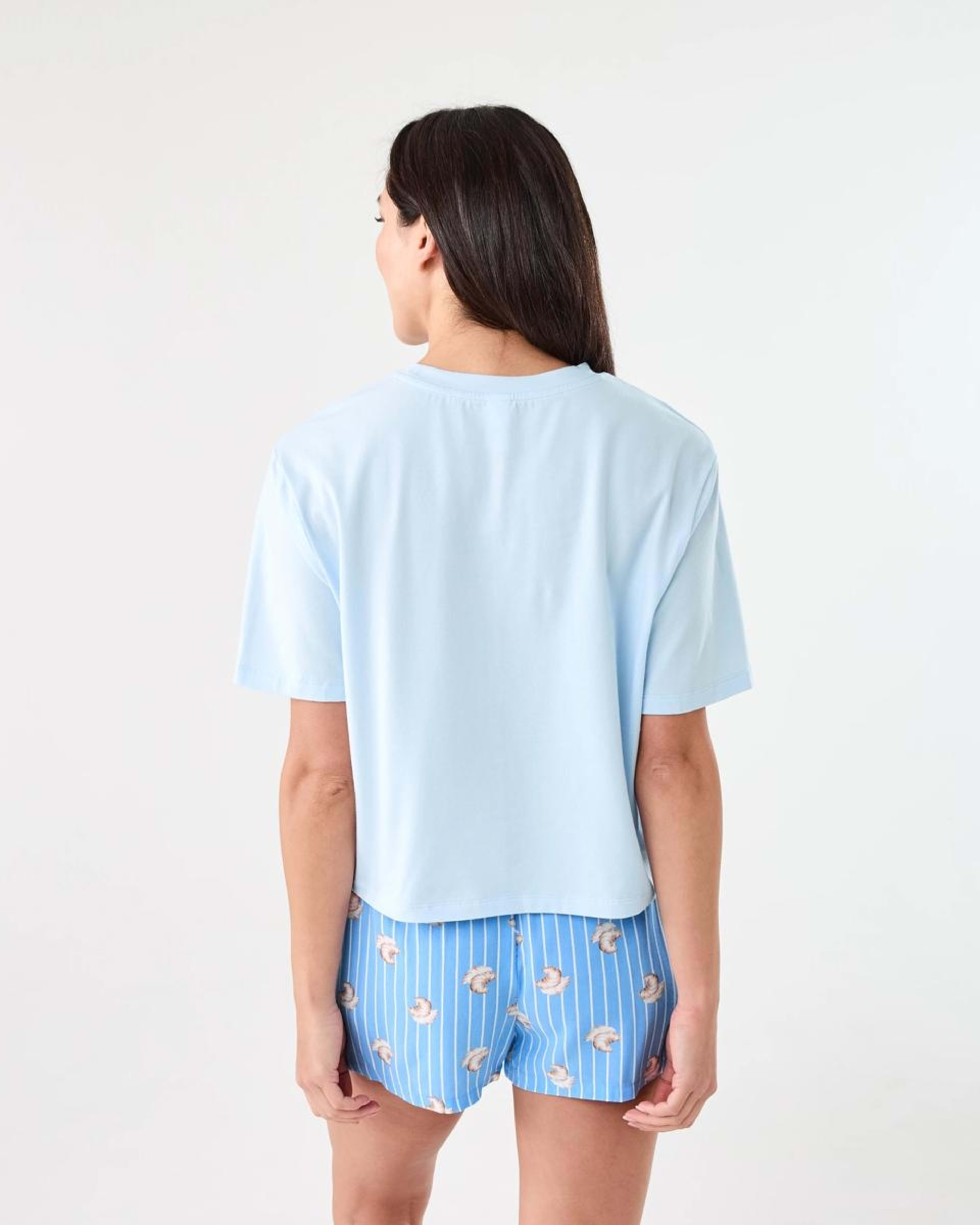 3 Print Knit T-shirt and Woven Shorts Pyjama Set CROISSANT HALOGEN BLUE, 3 of 7