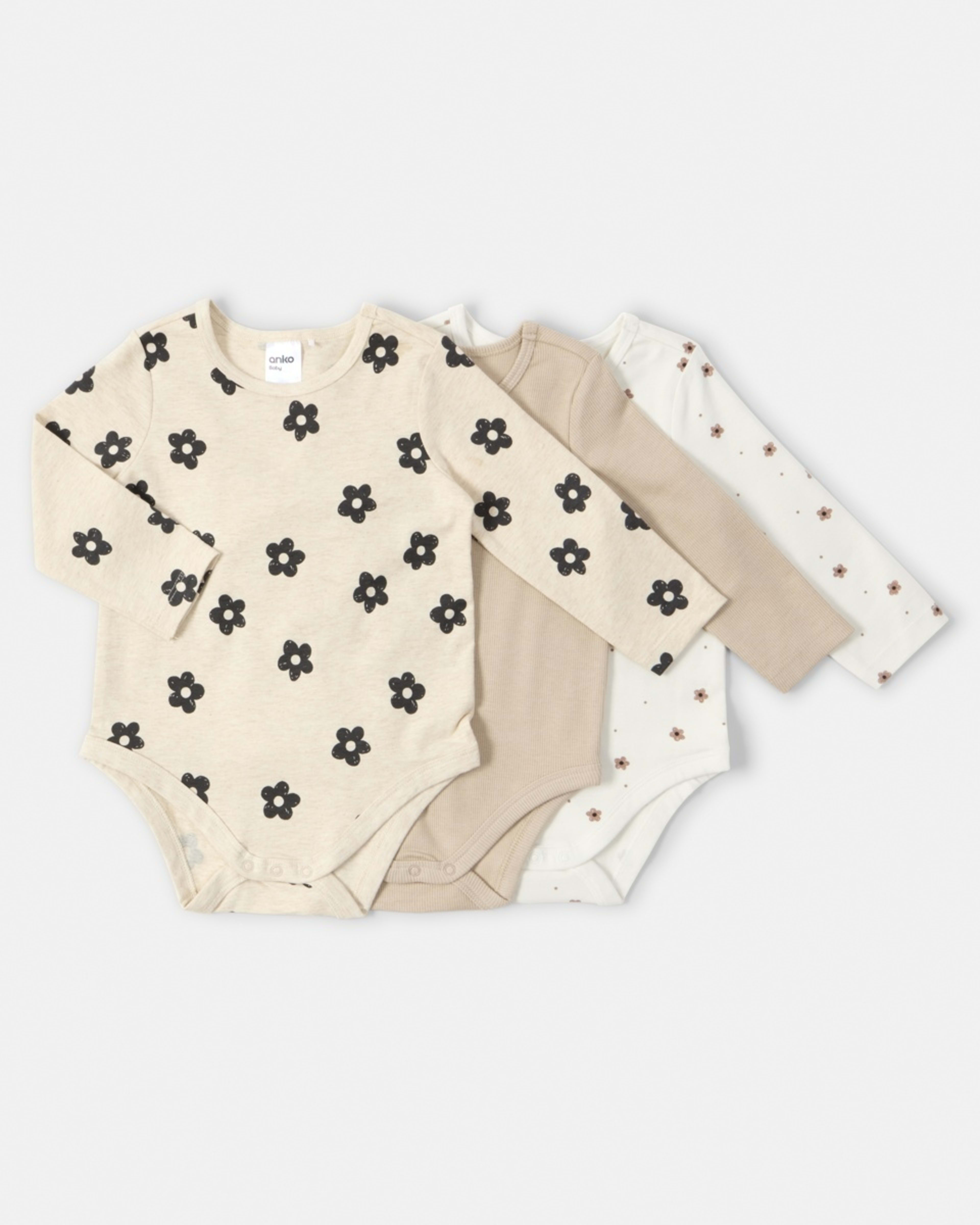 1 3 Pack Bodysuits Bge Floral, 1 of 8