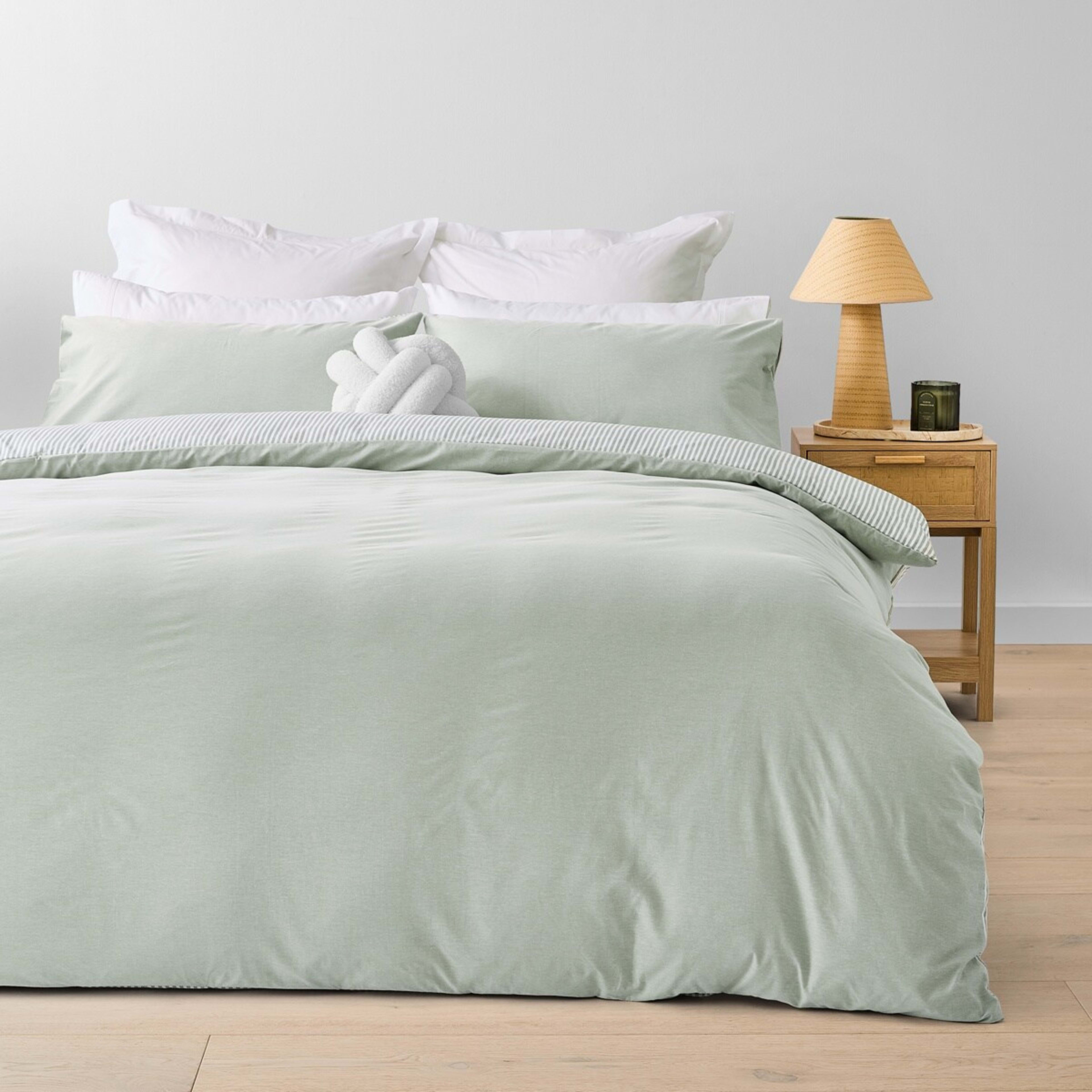 1 Chambray Cotton Rich Reversible Quilt Cover Set - Queen Bed, Seagrass