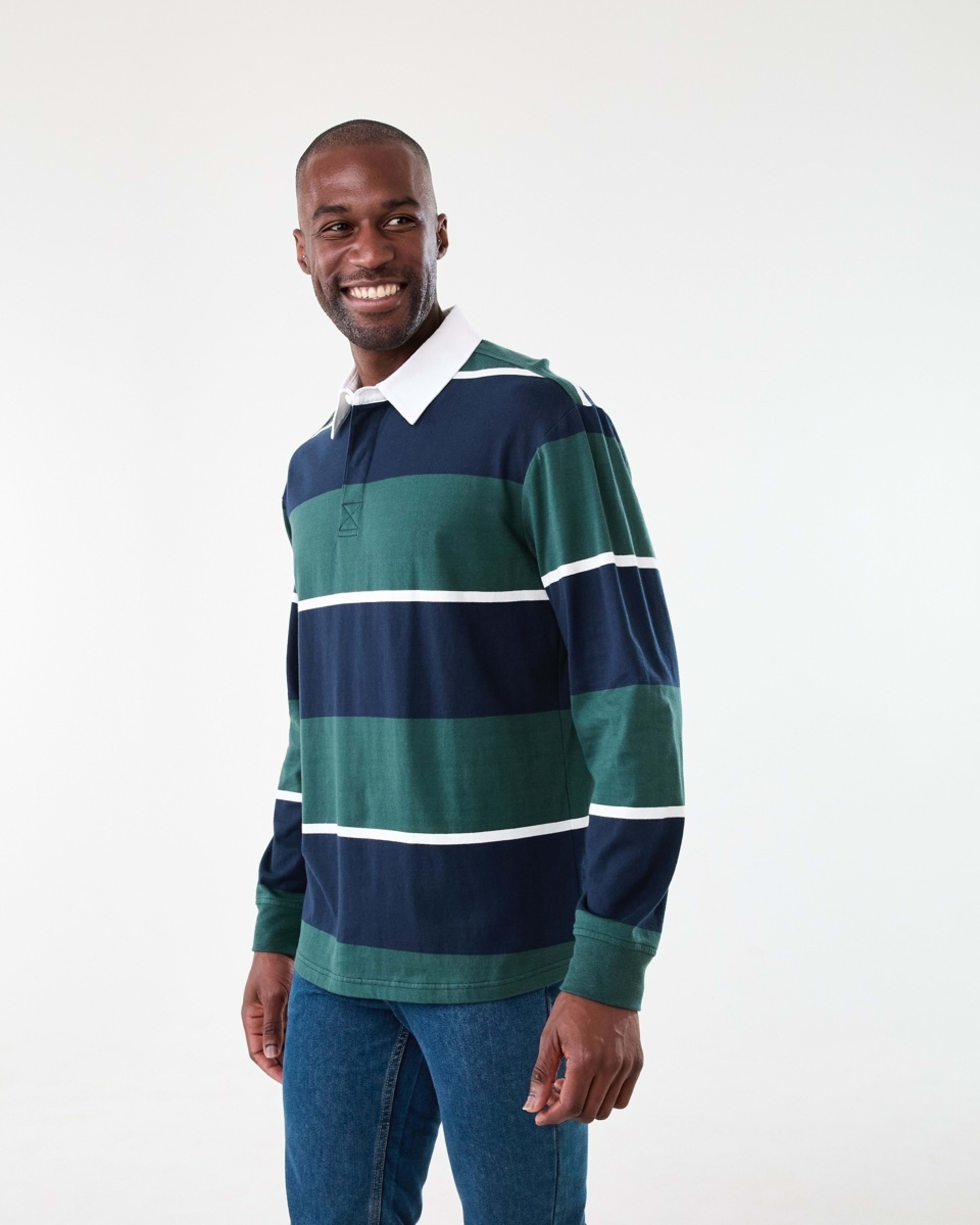 2 Long Sleeve Striped Rugby Shirt Harv Stripe Juniper, 2 of 5