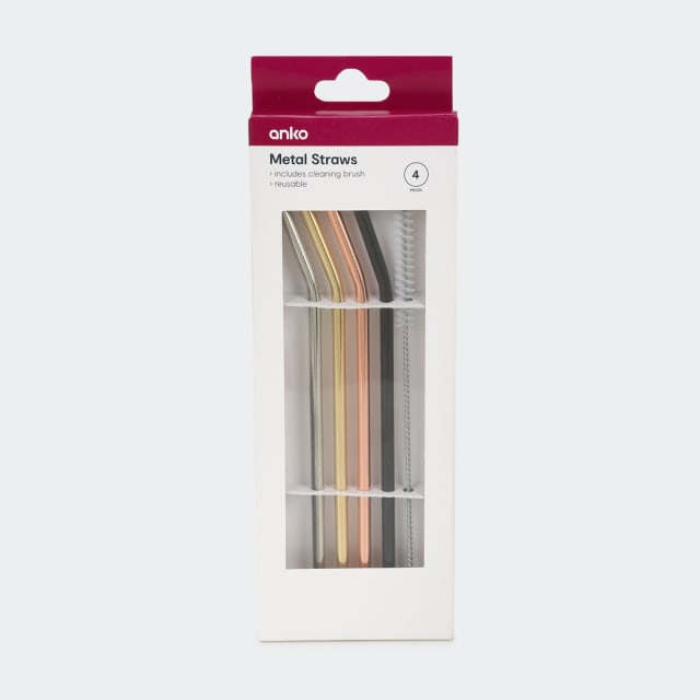 4 Pack Multi Colour Metal Straws Kmart