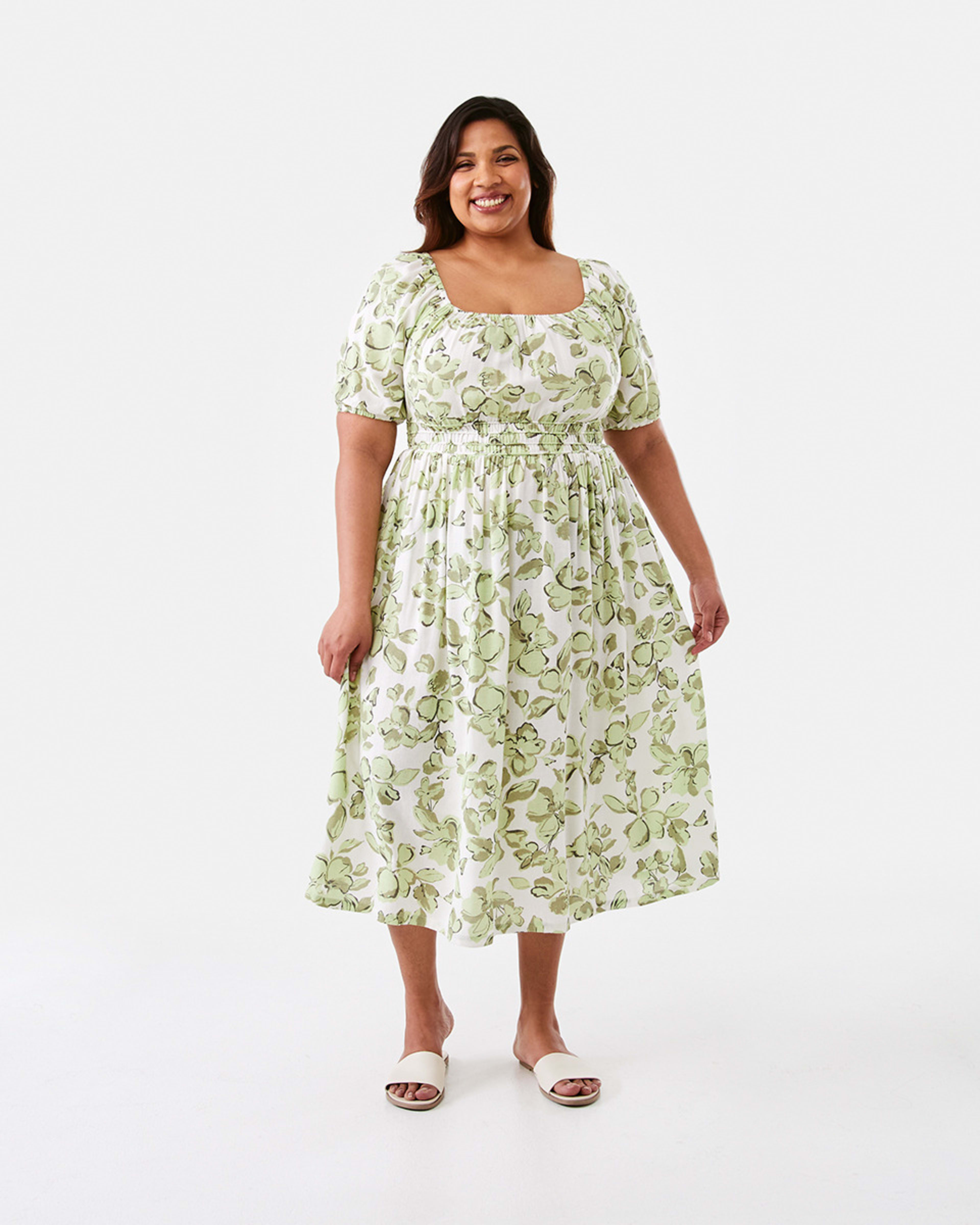 1 Curve Short Sleeve Square Neck Midi Dress Abst Frl M, 1 of 7