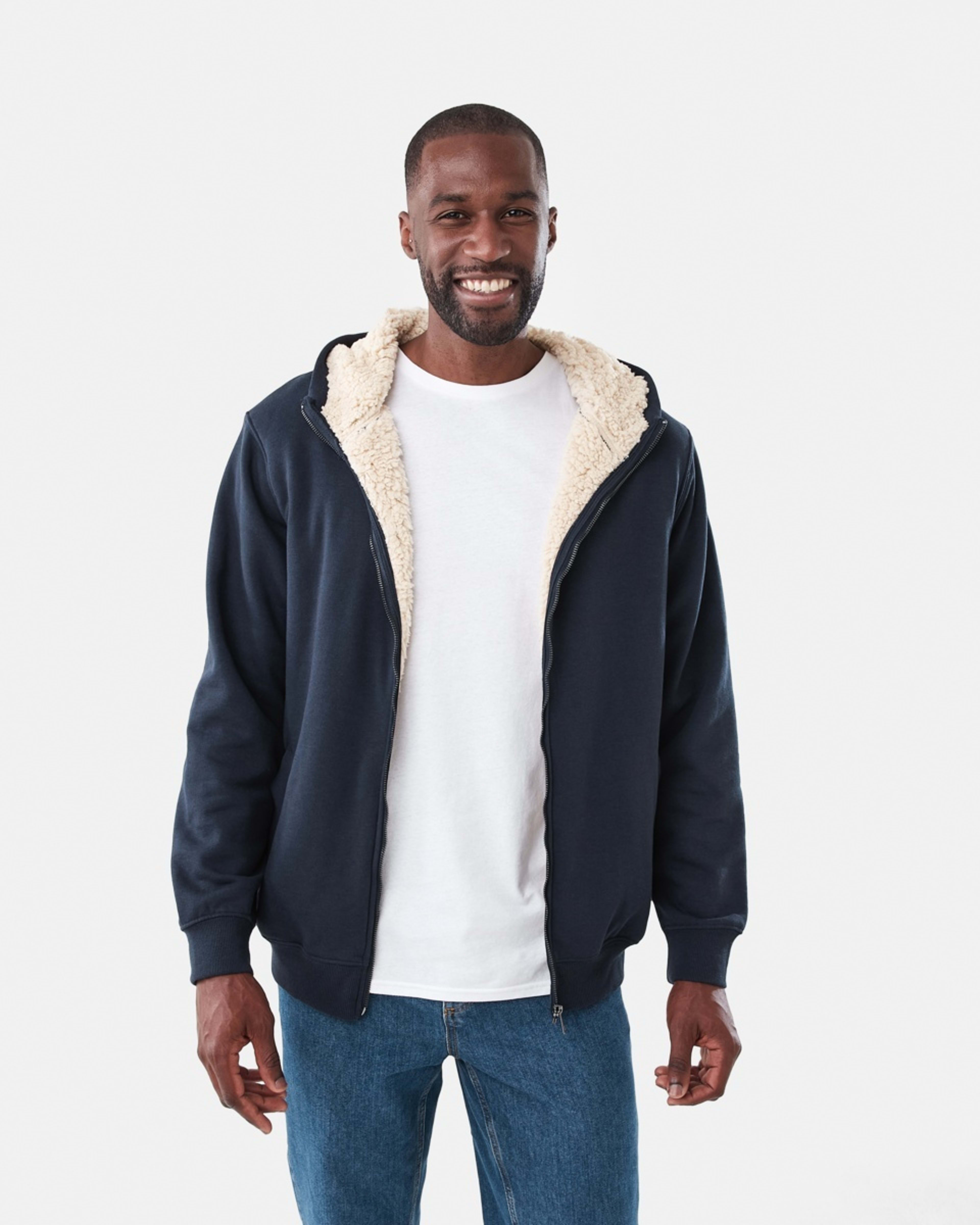 1 Sherpa Lined Zip Through Hoodie Nvy Sphire, 1 of 7