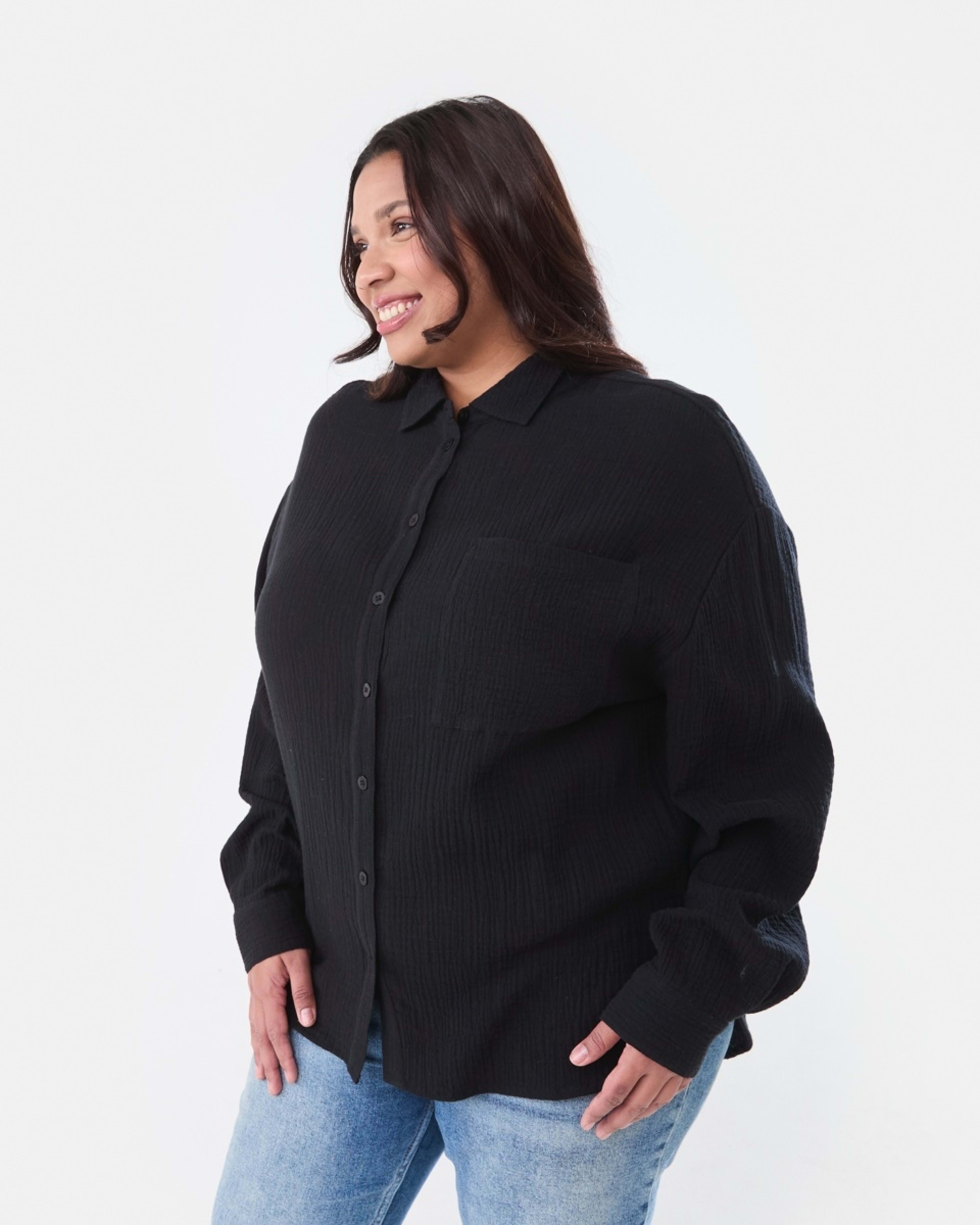 2 Curve Long Sleeve Double Cloth Shirt BLACK, 2 of 5