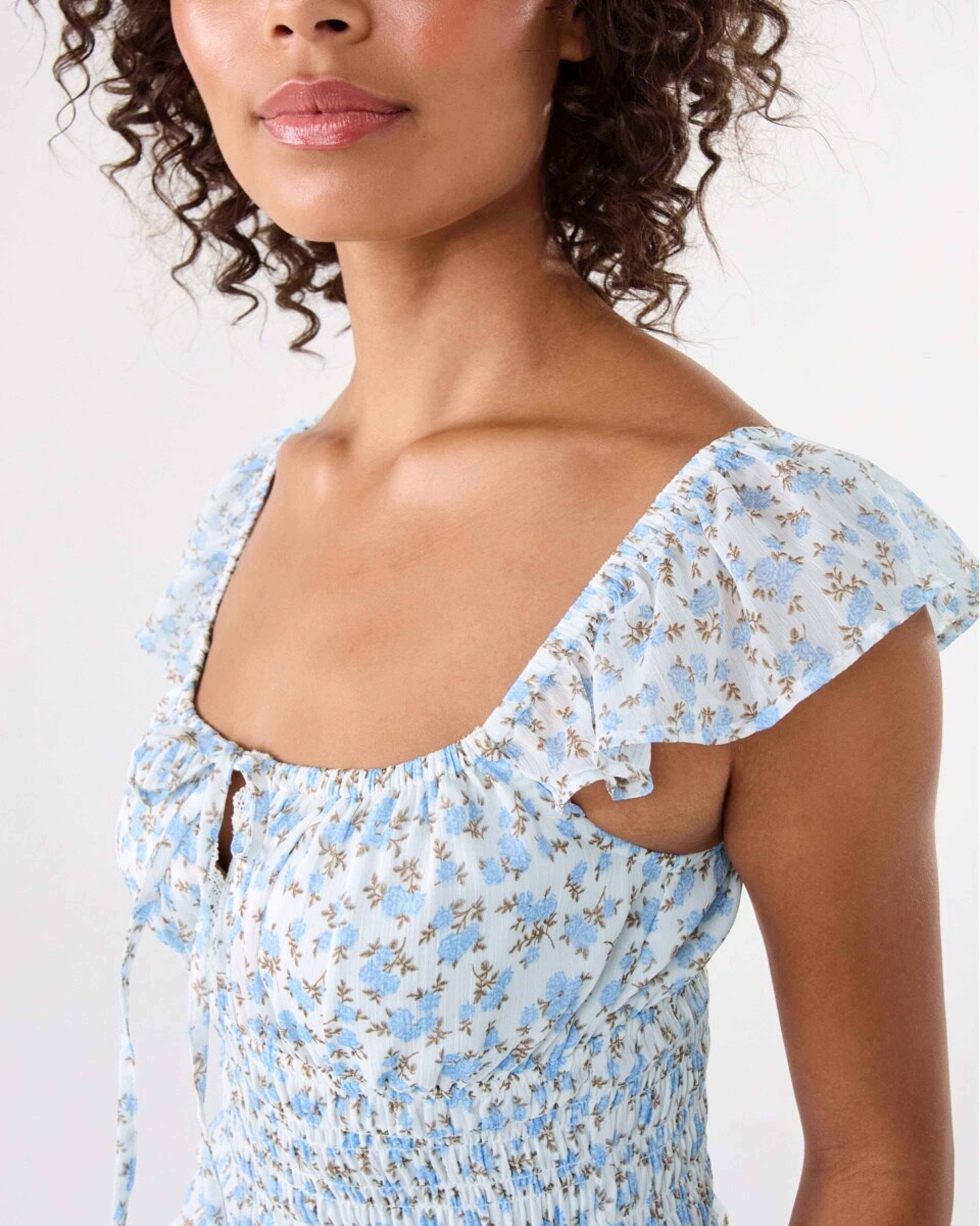 7 Tie Front Boho Top Blu Floral, 7 of 7