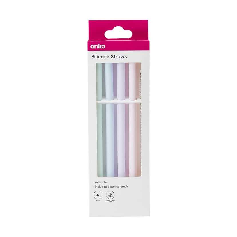 4 Pack Silicone Straws Kmart