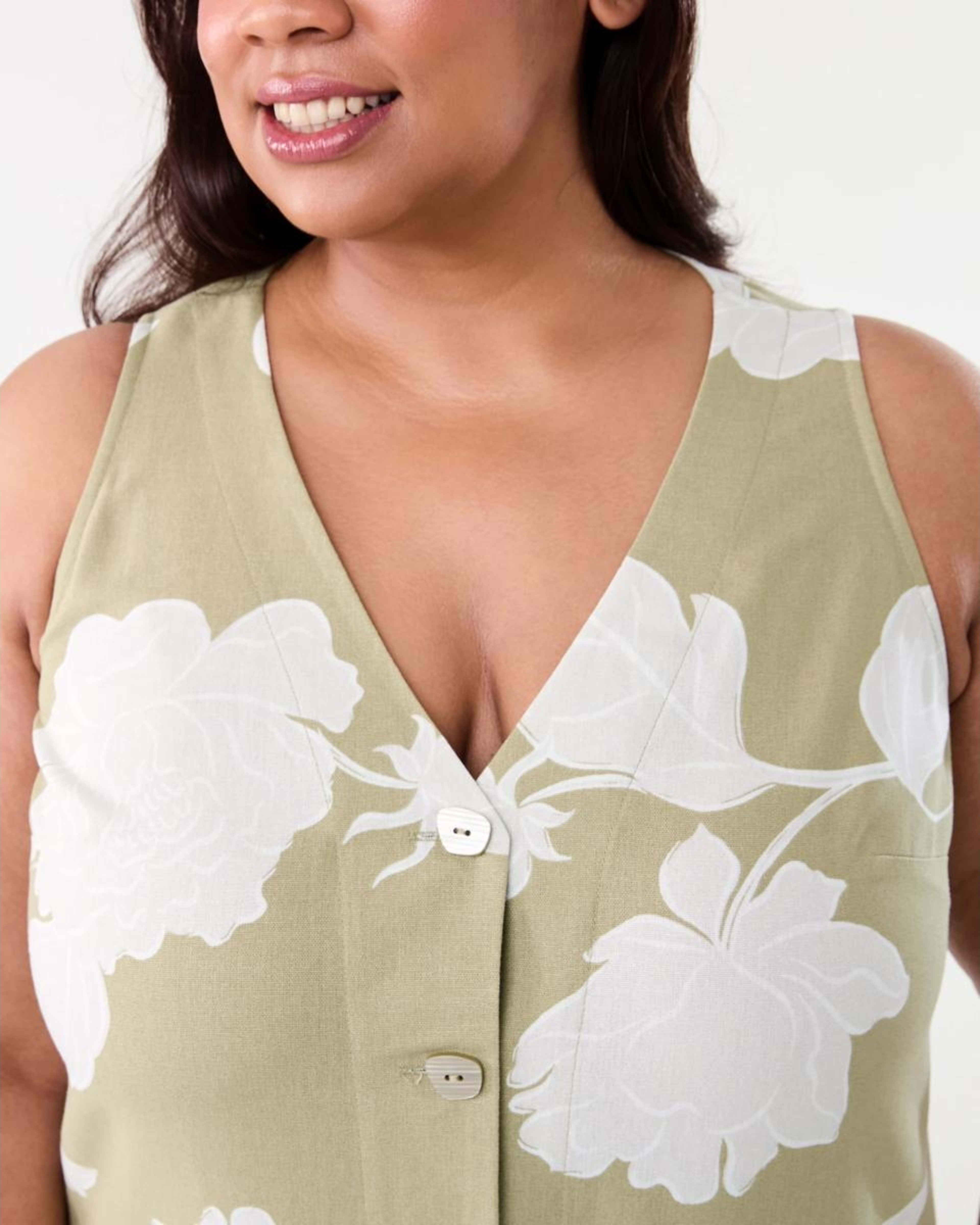 5 Curve Sleeveless Button Through Midi Dress Green Flrl, 5 of 6