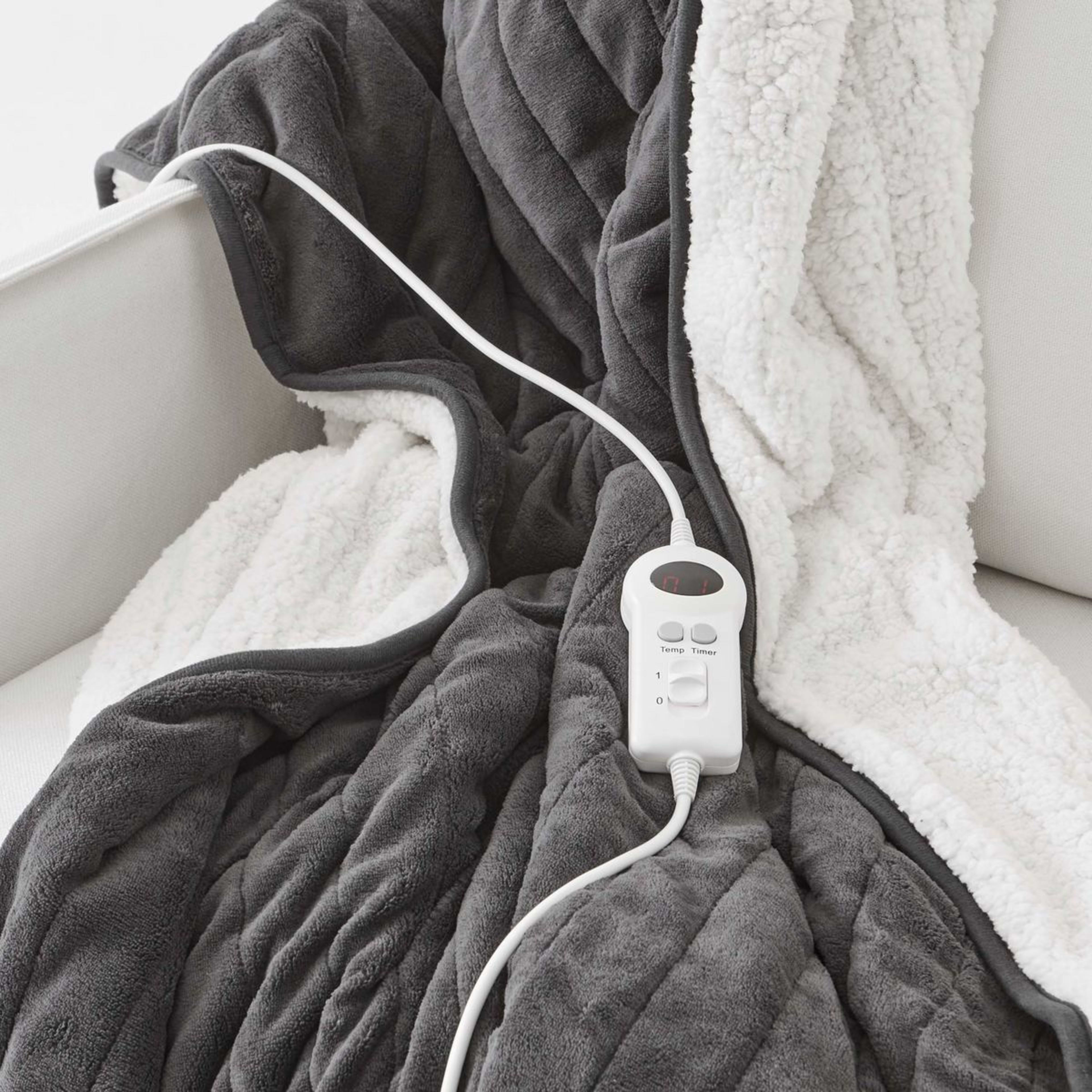 Sherpa Heated Throw Grey Kmart
