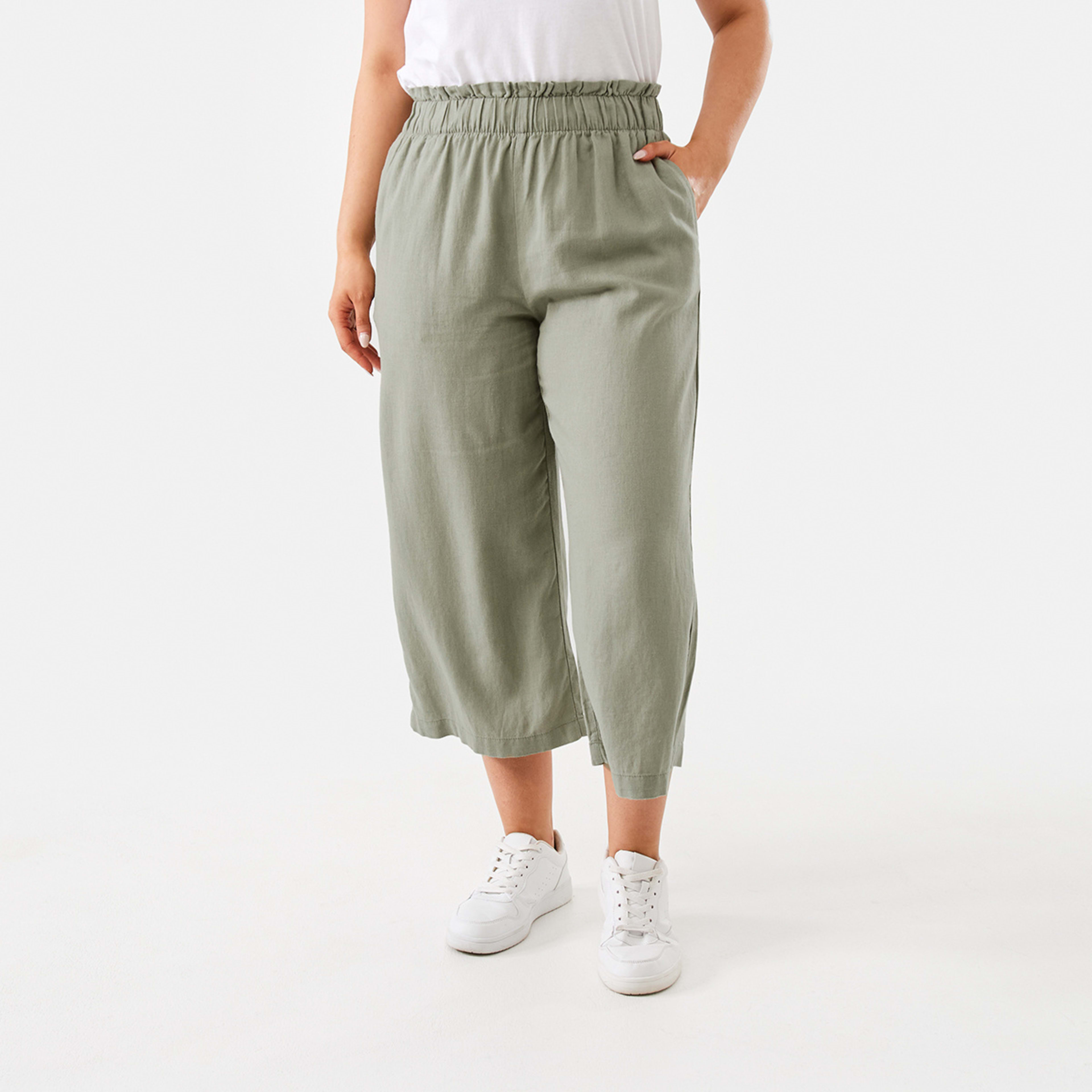 1 Linen Blend Culotte Soft Khaki, 1 of 5