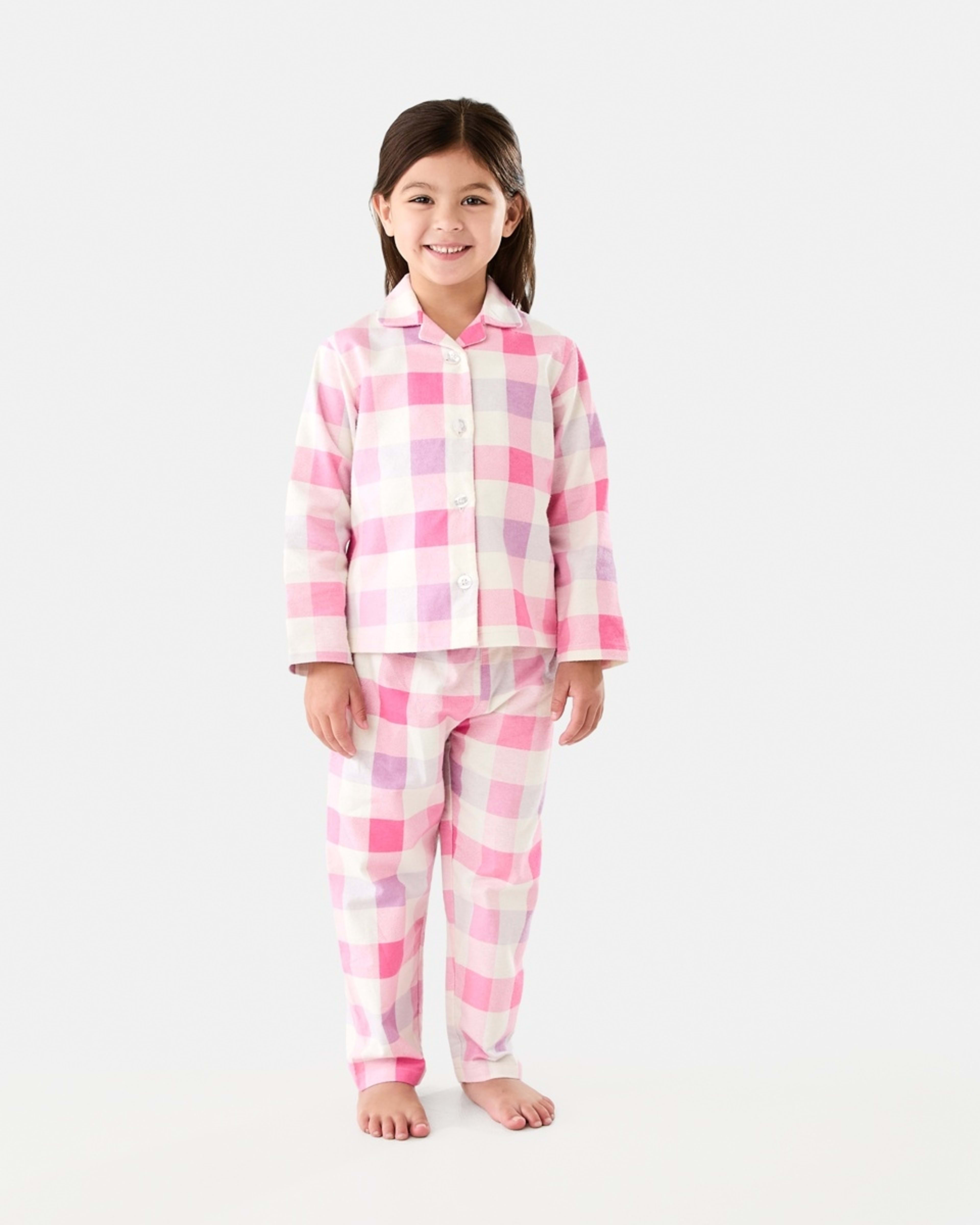 1 Flannelette Pyjama Set Pnk Check2, 1 of 9