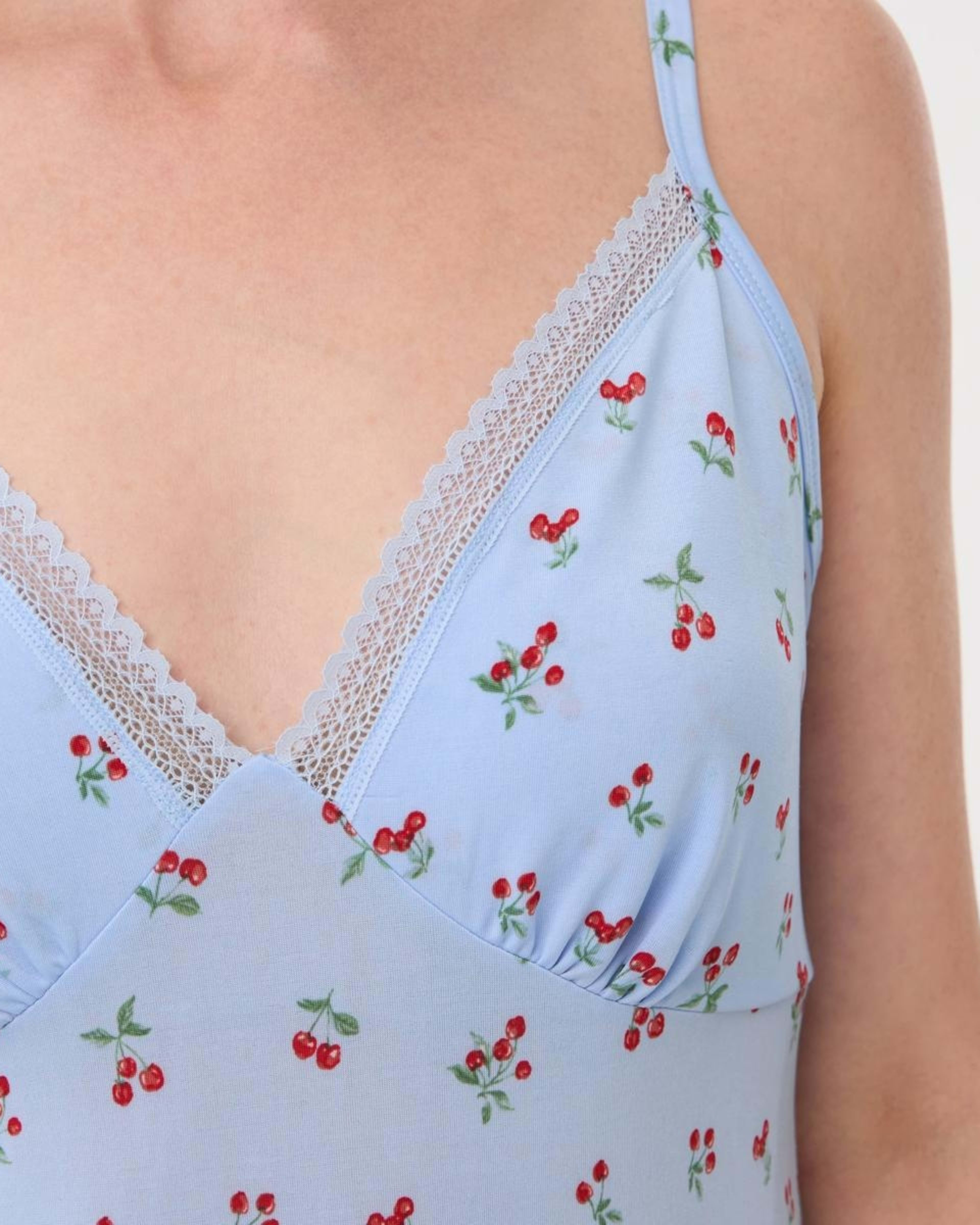 5 Printed Lace Trim Chemise CHERRIES WINDY BLUE, 5 of 5