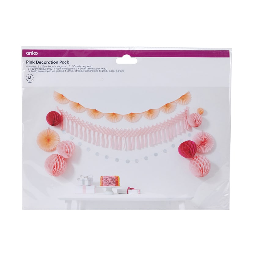 12 Piece Pink Decoration Pack - Kmart