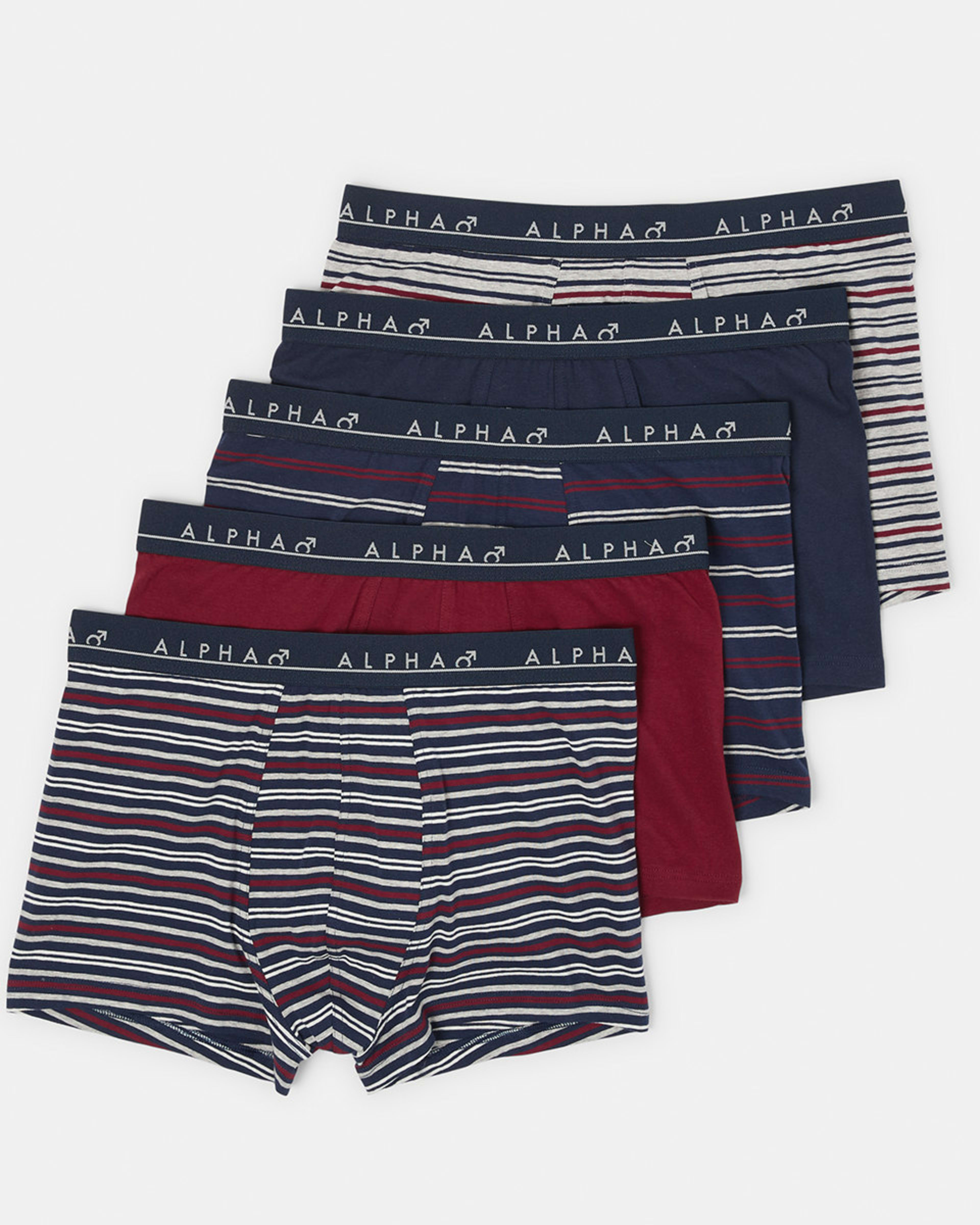 1 5 Pack Stripe and Plain Trunks RED NAVY GREY MULTI