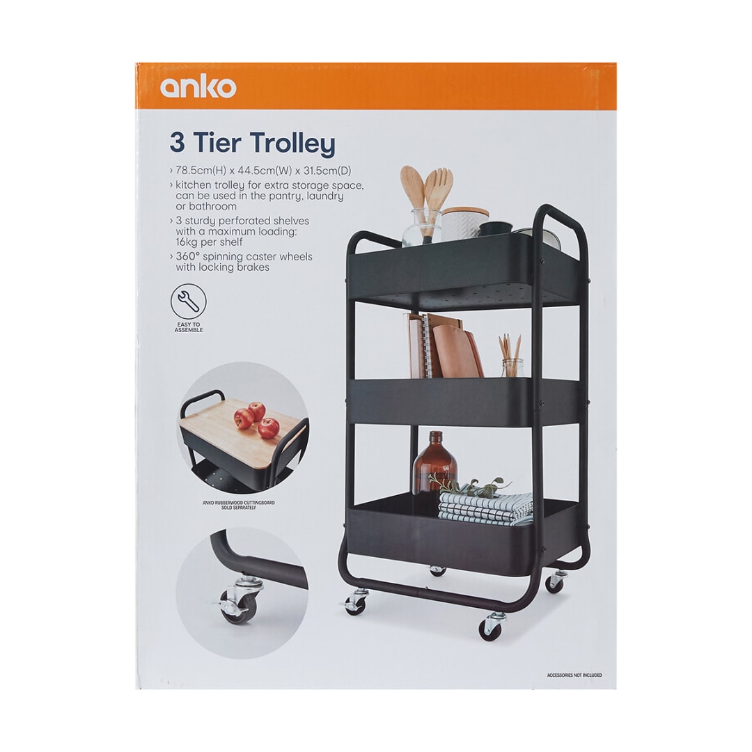 3 Tier Trolley Black Kmart