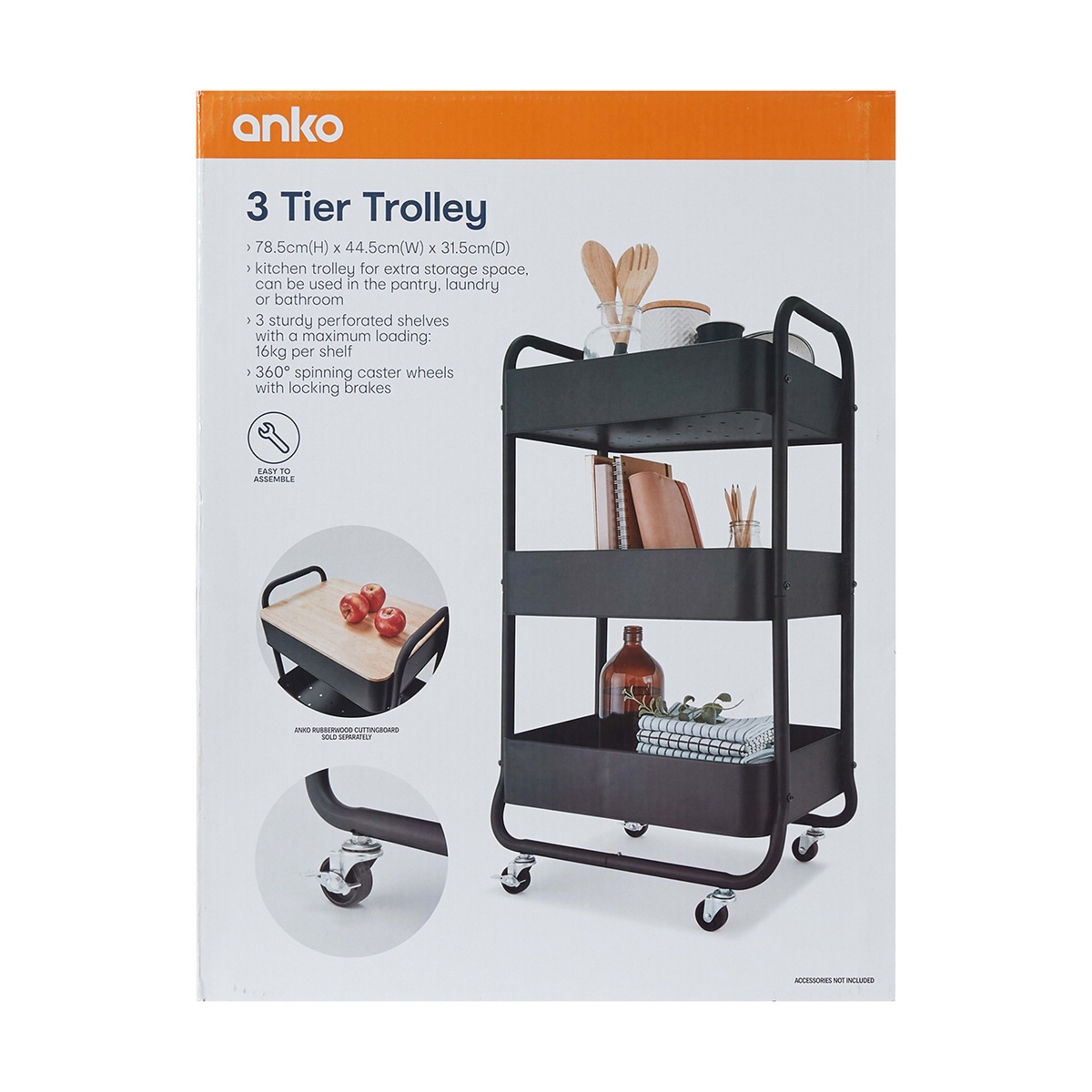 3 Tier Trolley Black Kmart