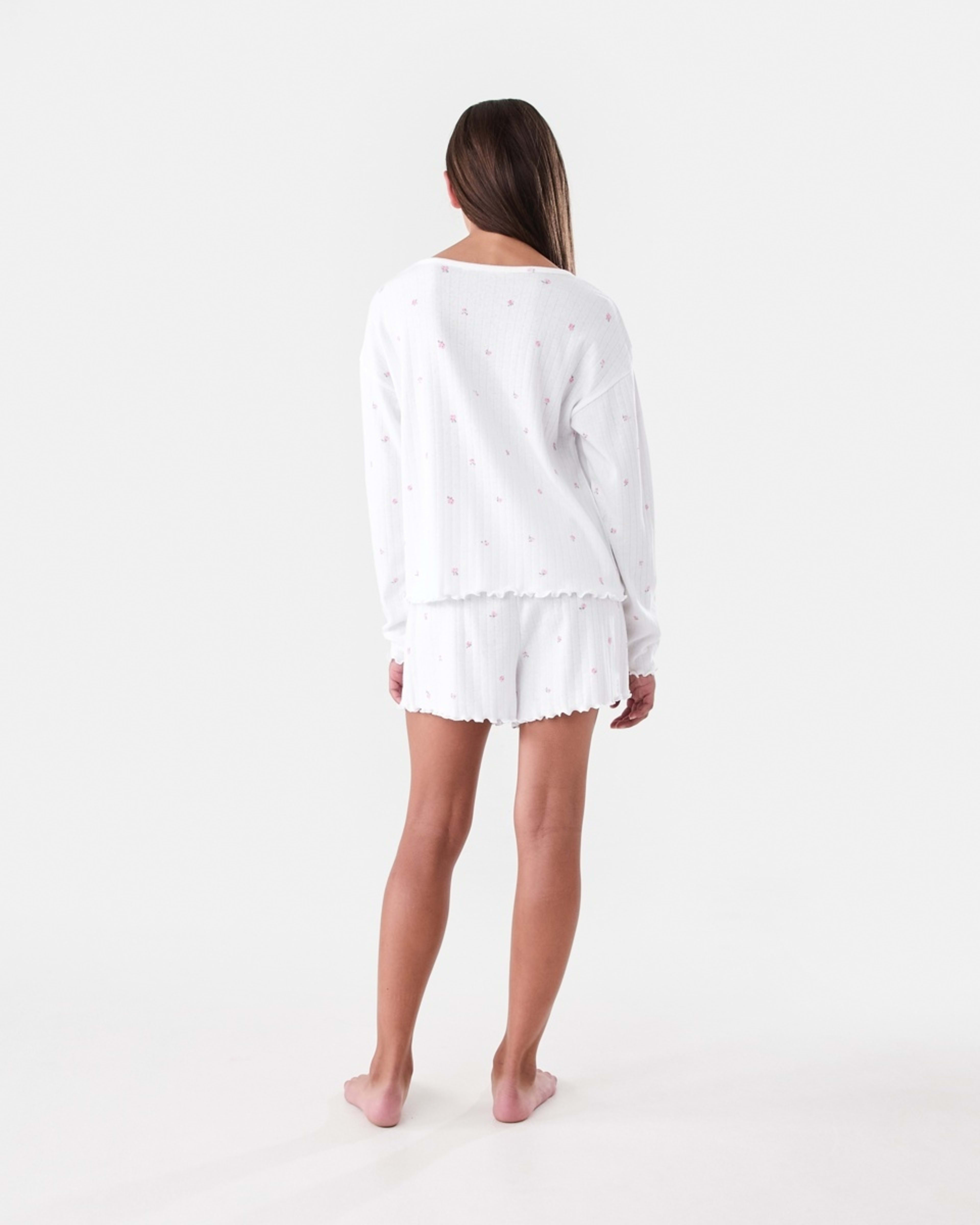 7 Long Sleeve Pointelle Pyjama Set Wht Rose, 7 of 9