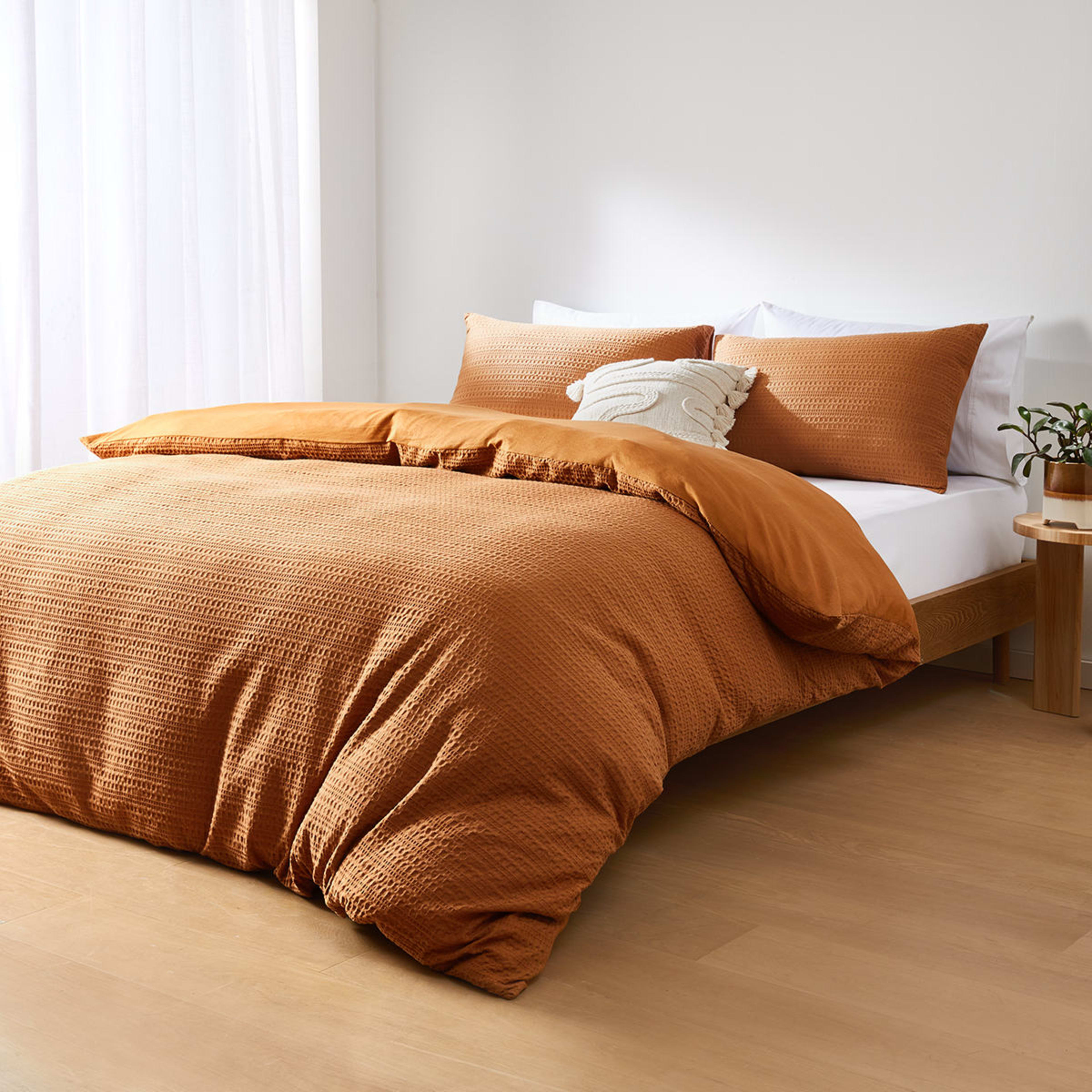 Makena Cotton Quilt Cover Set Queen Bed, Tan Kmart