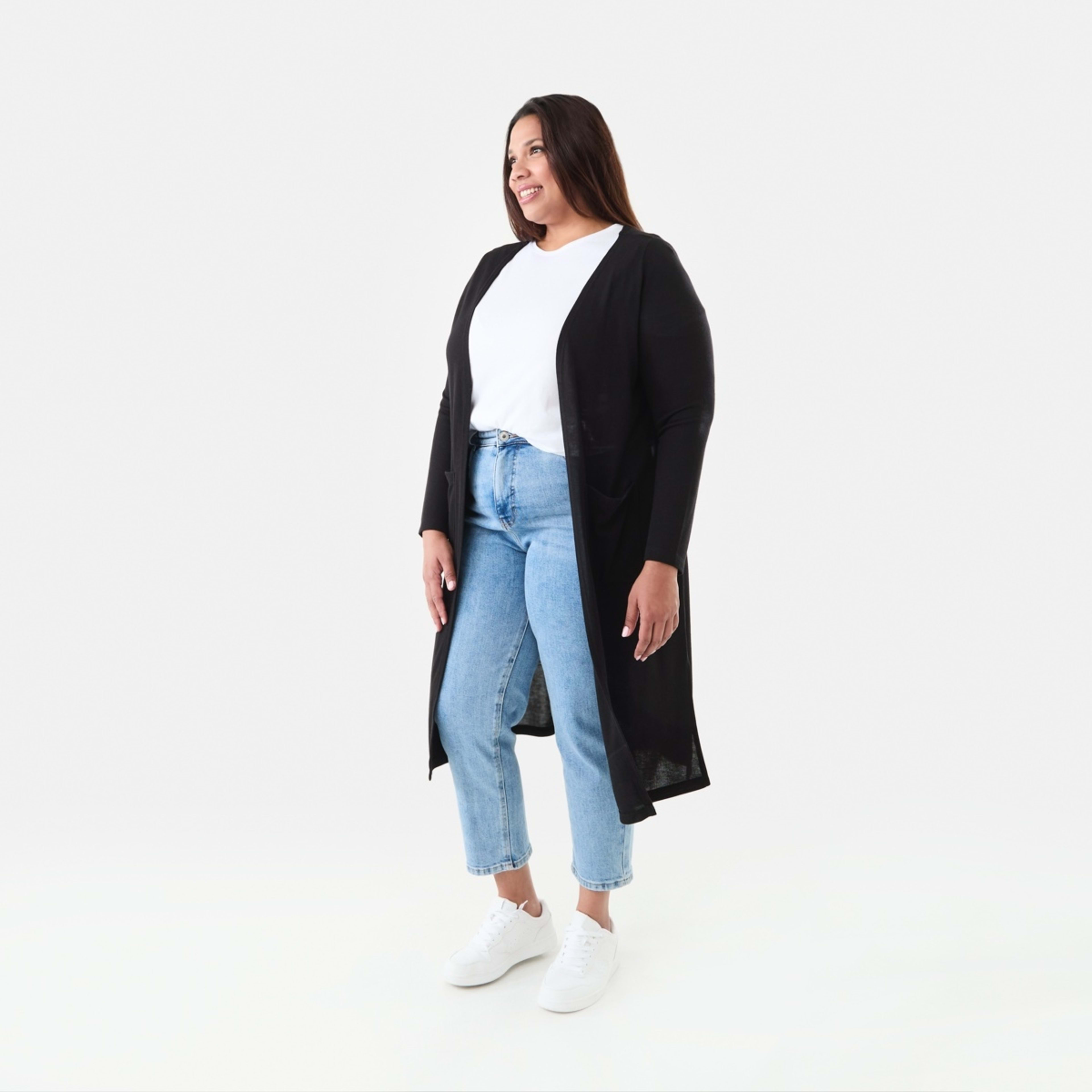 2 Curve Longline Pocket Cardigan Black, 2 of 6