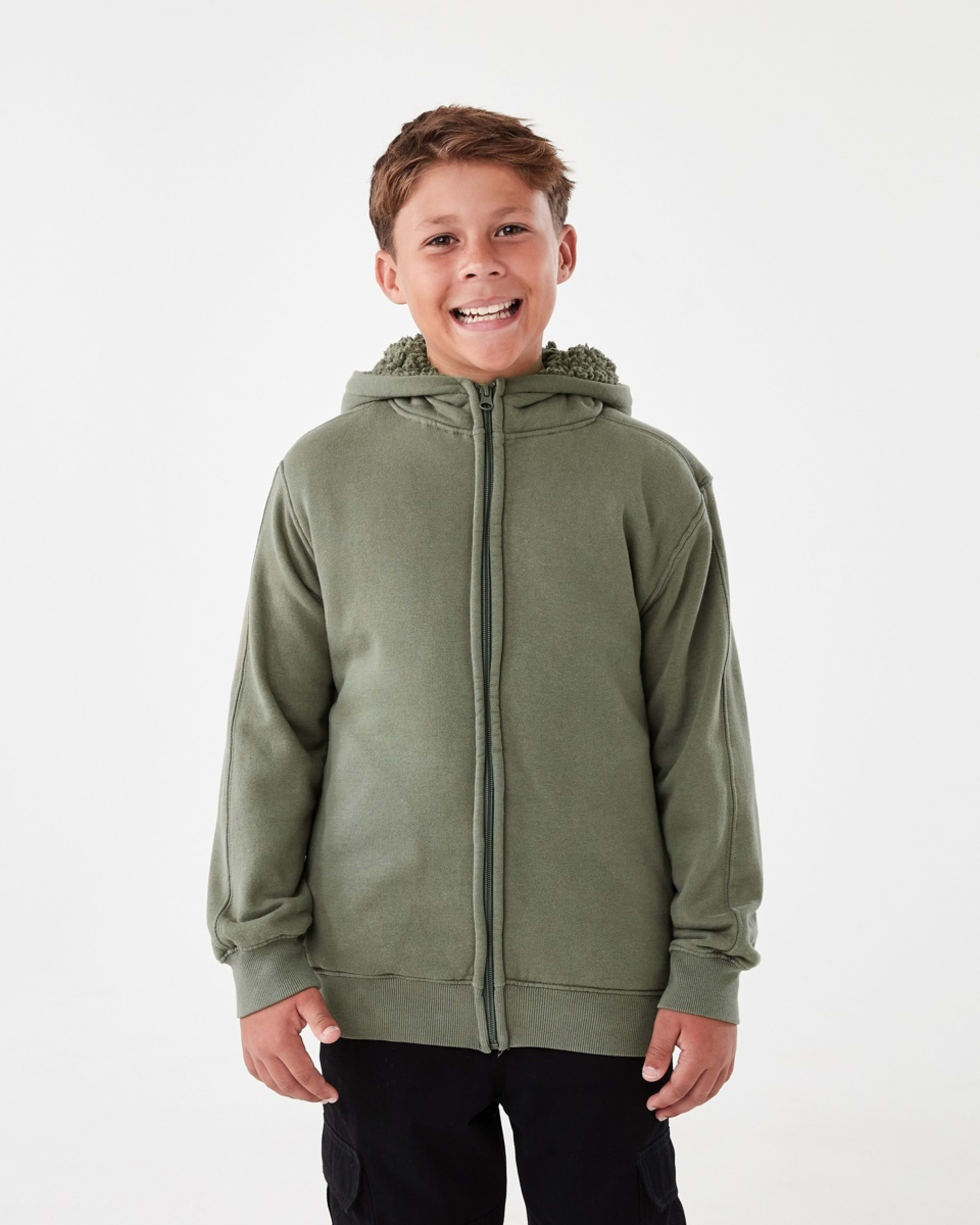 2 Sherpa Lined Zip Through Hoodie Grn 4 Leaf, 2 of 7