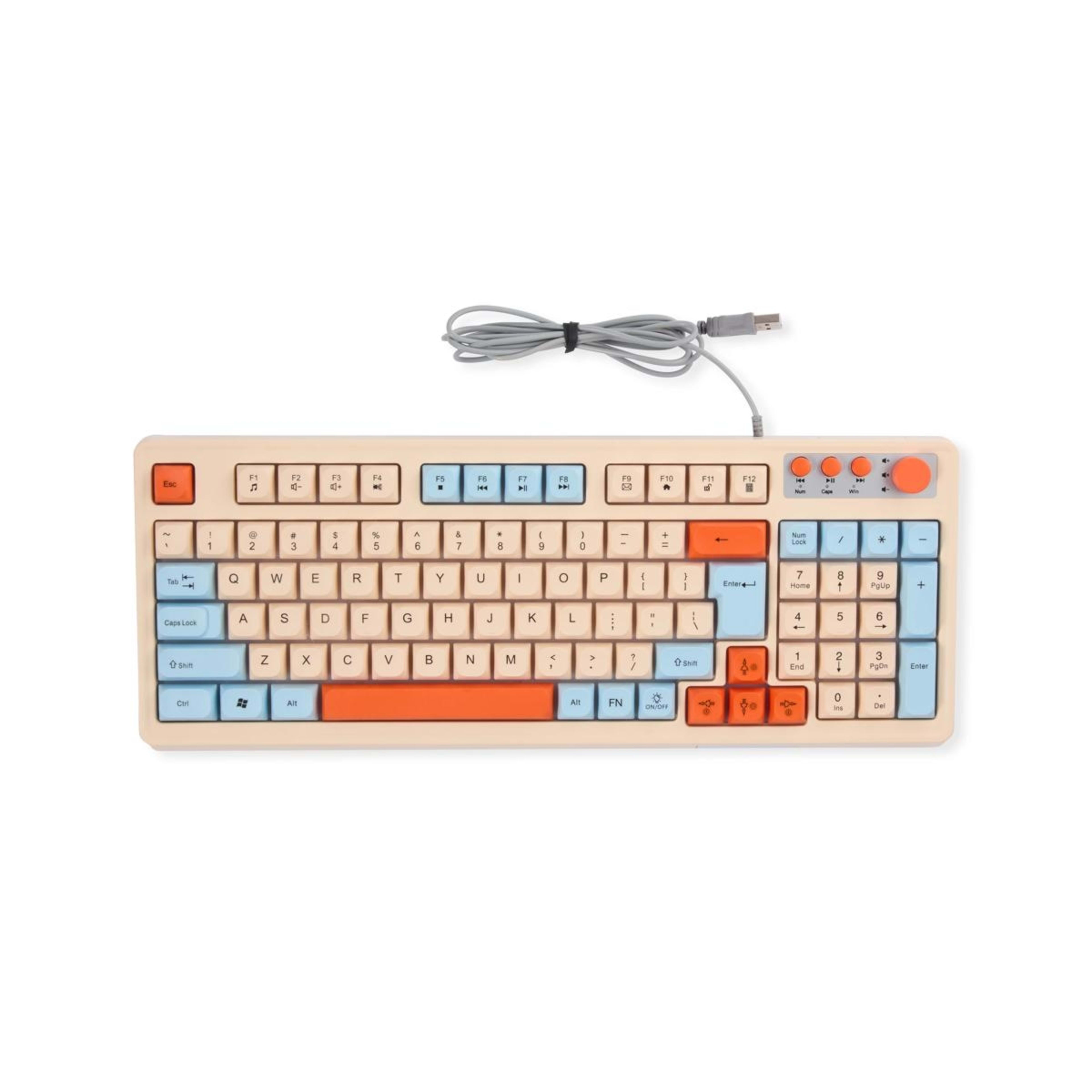 4 Membrane Wired Keyboard - Beige, Blue and Orange, 4 of 8