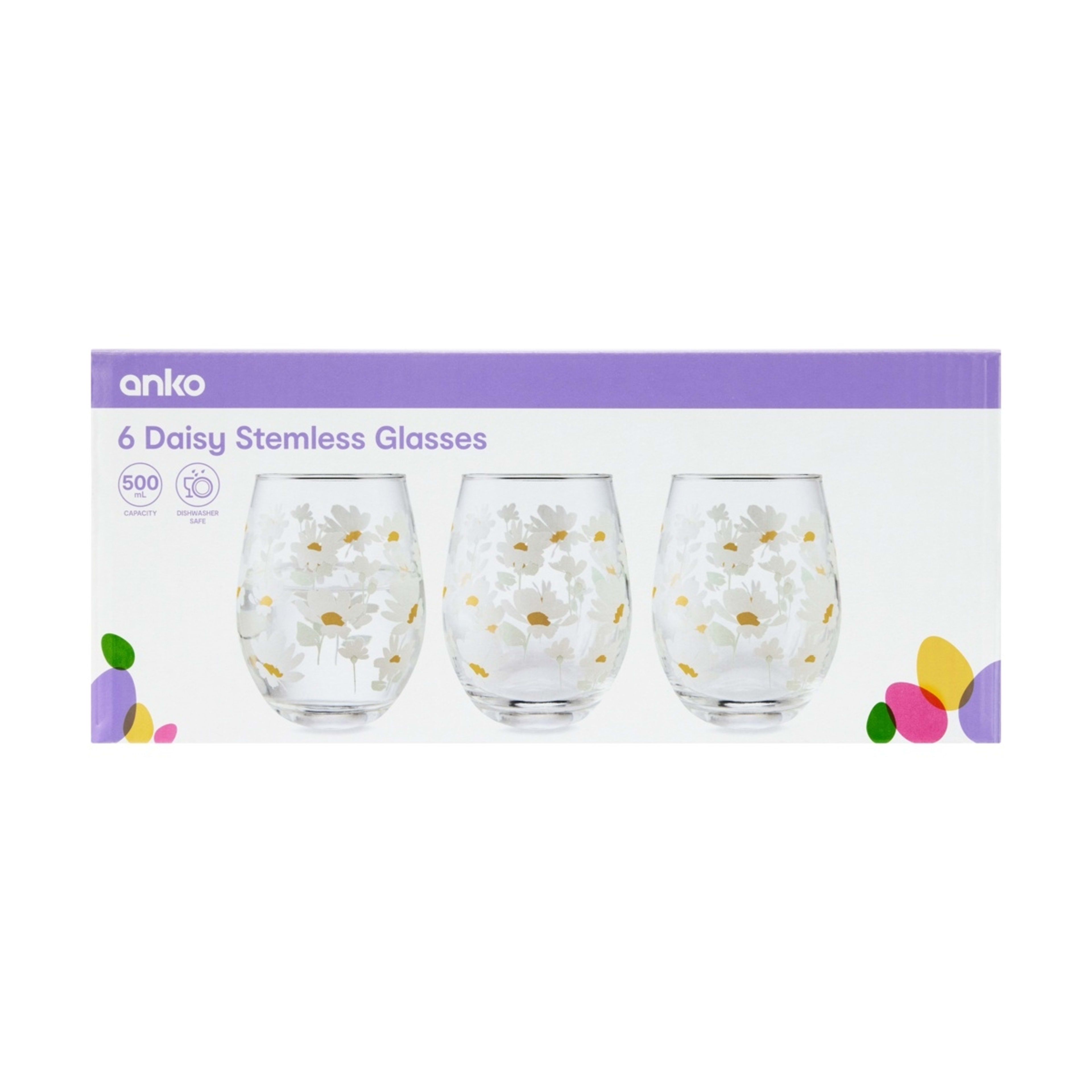 6 6 Daisy Stemless Glasses, 6 of 6