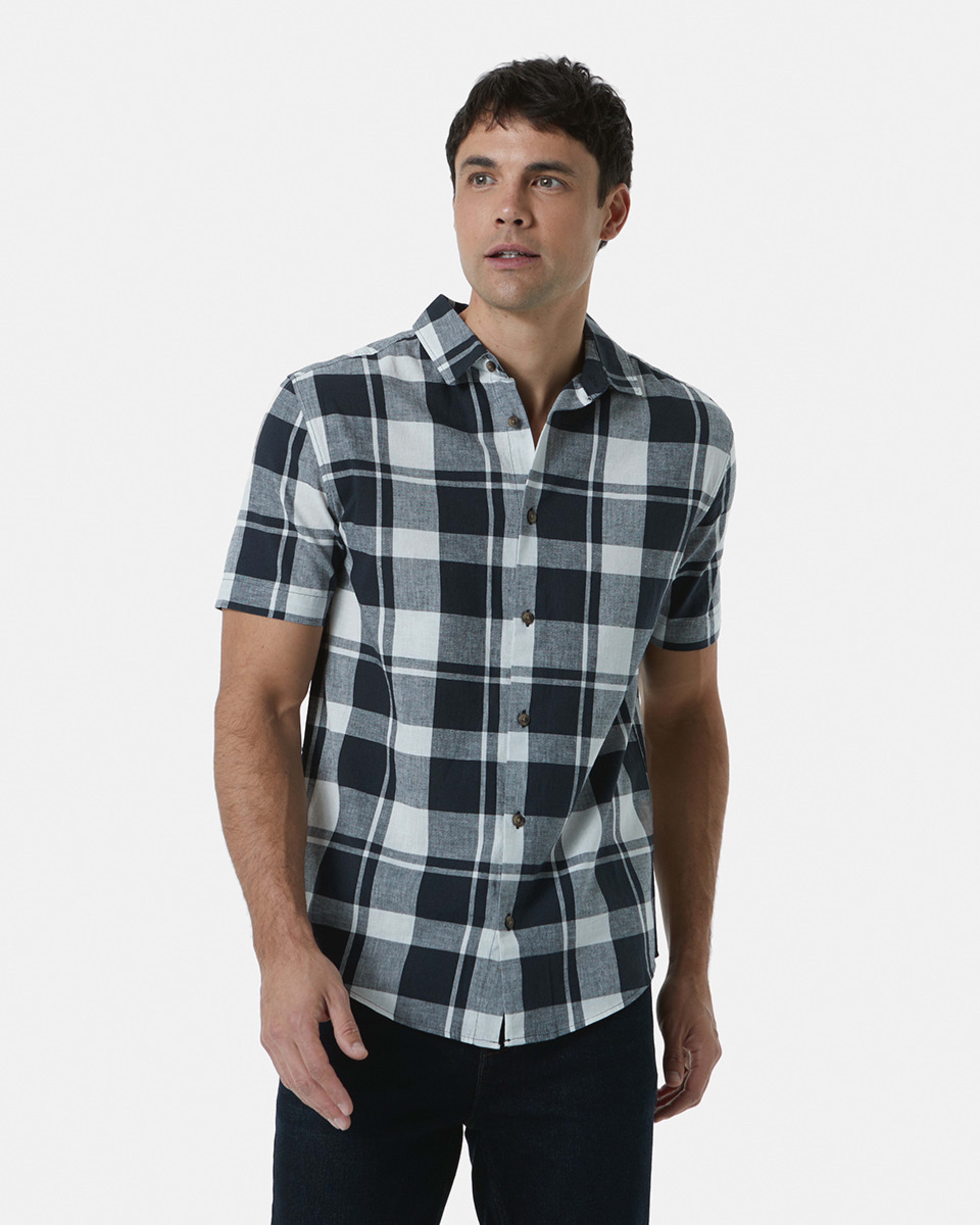 Short Sleeve Check Linen Blend Shirt Kmart