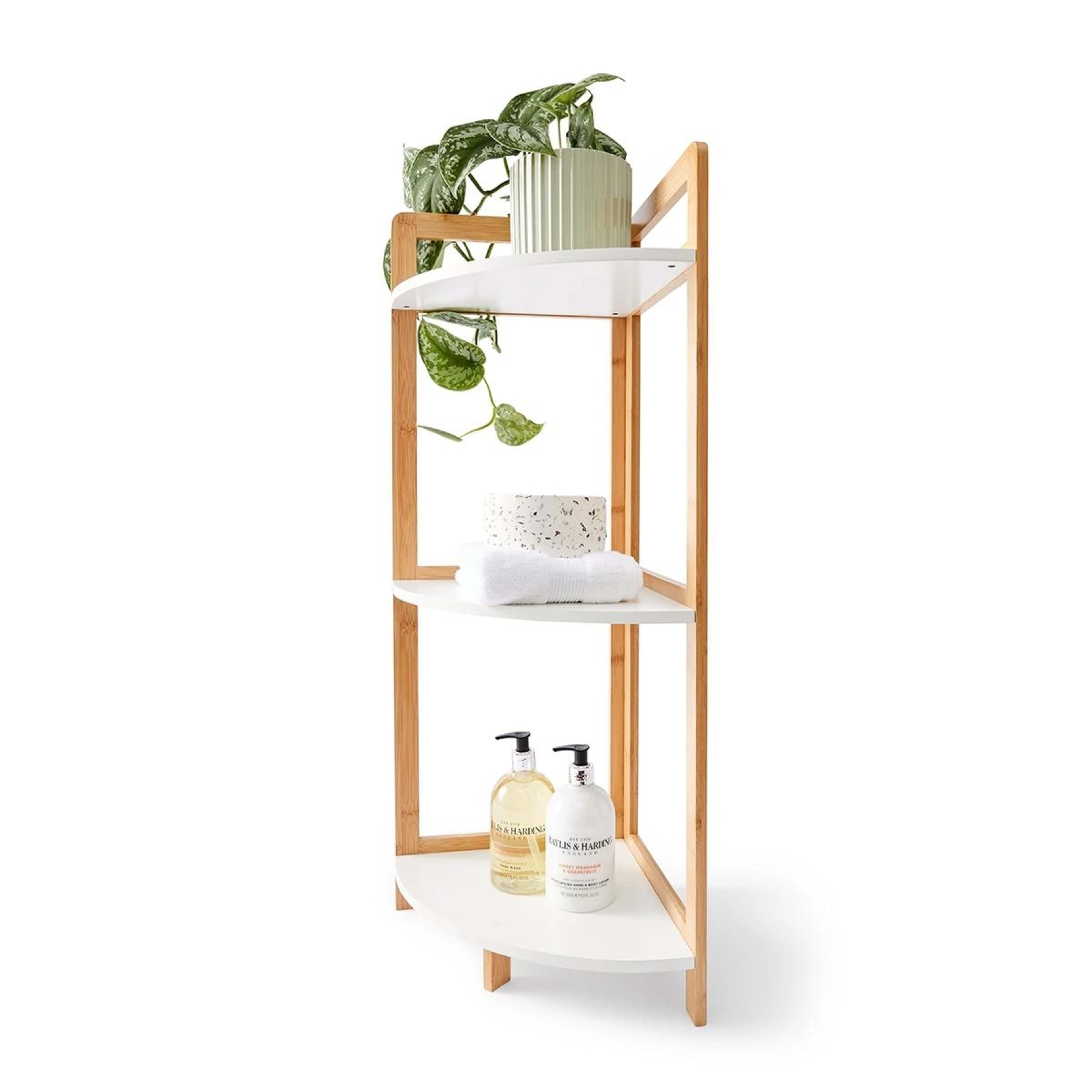 1 Bamboo and White 3 Tier Corner Shelf