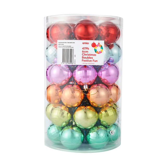 47 Pack 6cm Christmas Baubles Festive Fun Kmart