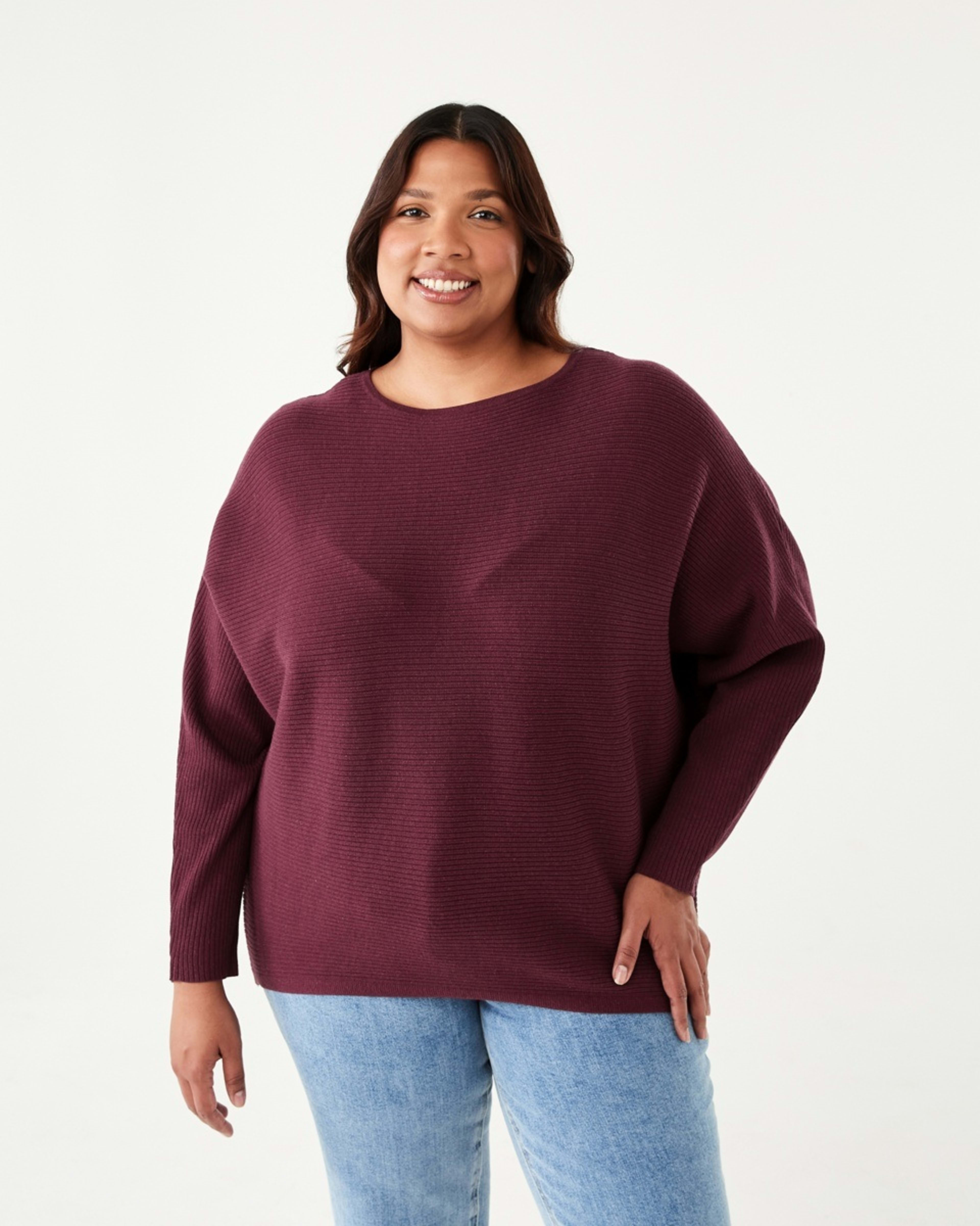 1 Curve Long Sleeve Batwing Jumper Mulberry