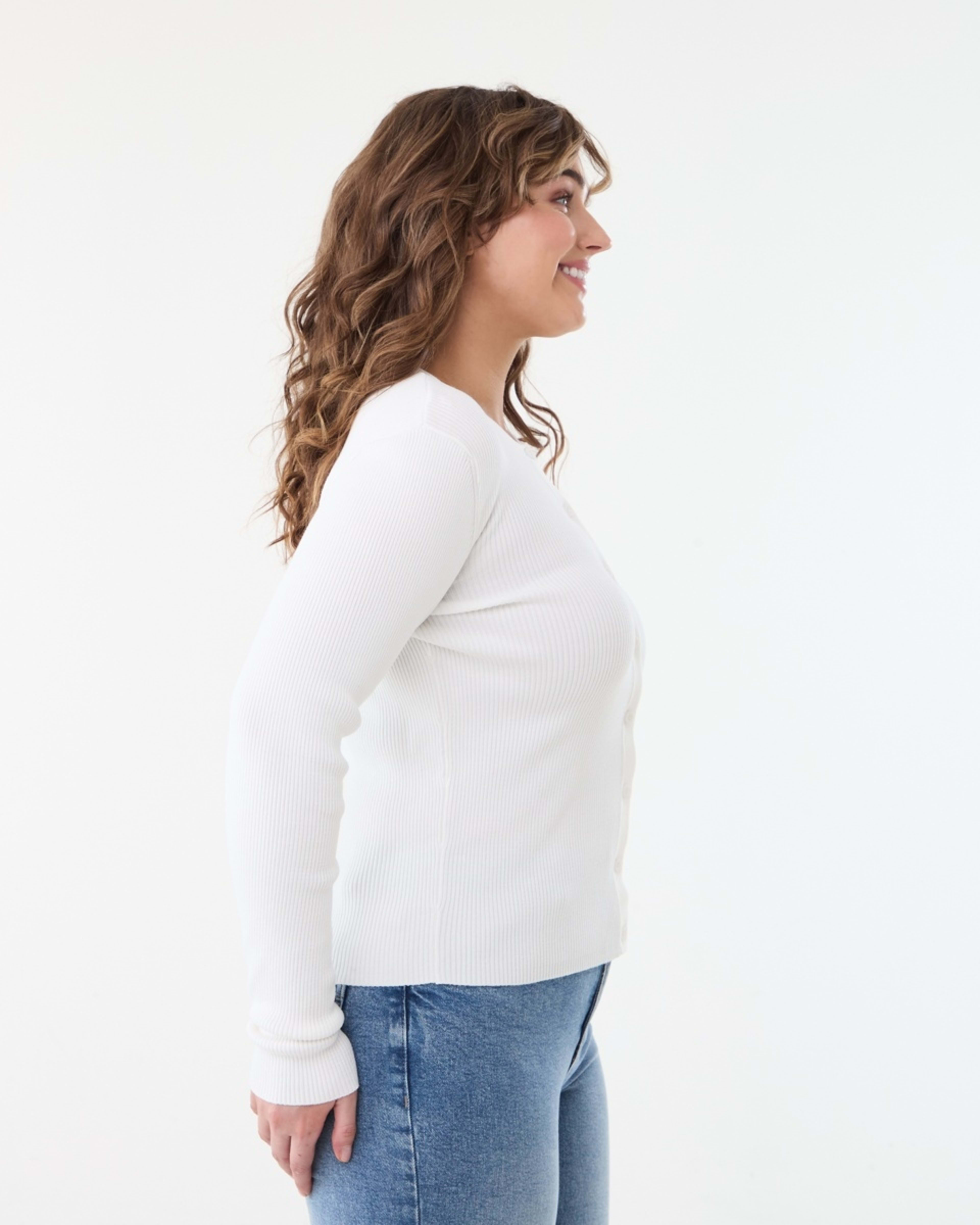2 Long Sleeve Rib Button Through Top SNOW WHITE, 2 of 5