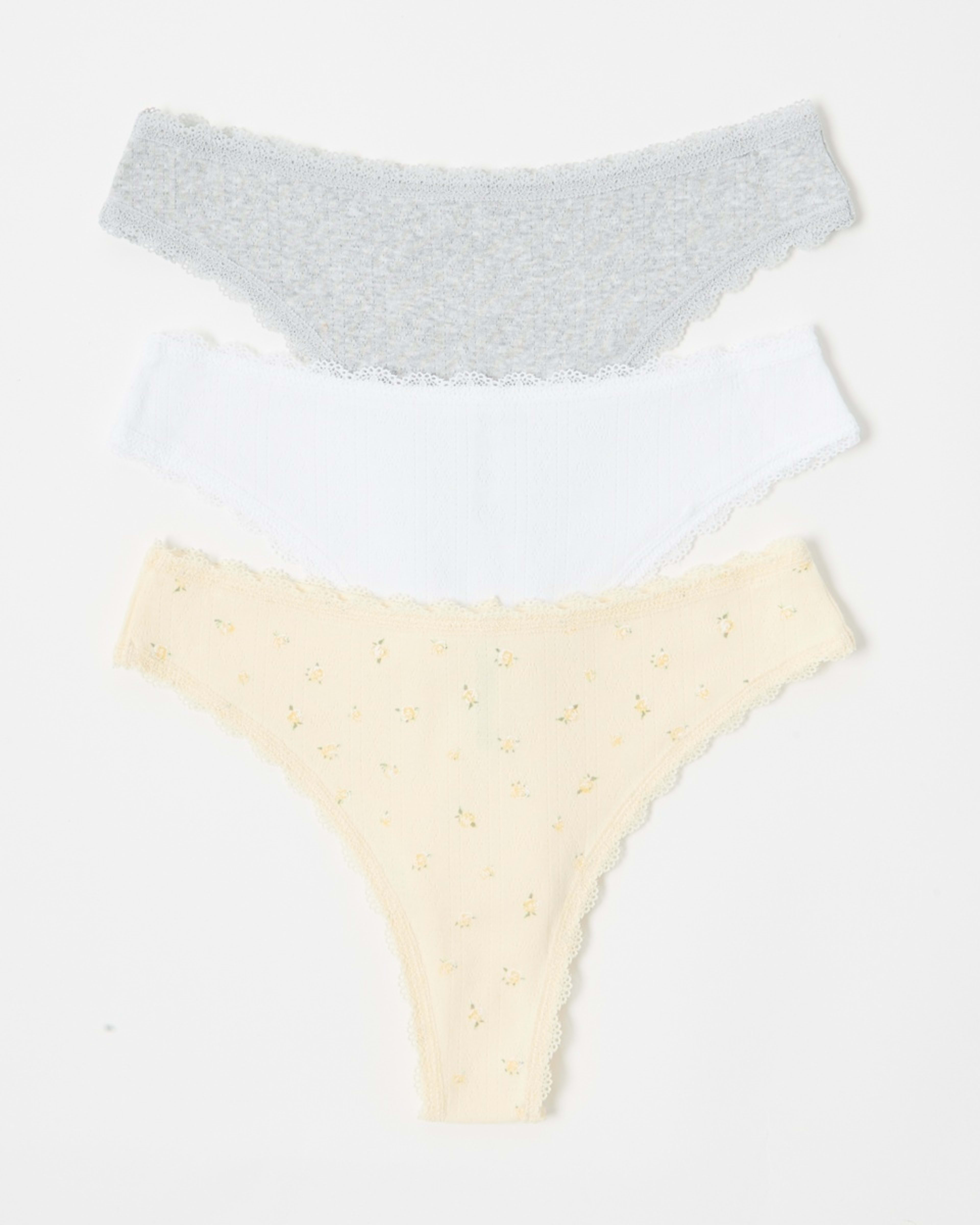 2 3 Pack Pointelle Bikini Briefs Yellw Flrl, 2 of 8