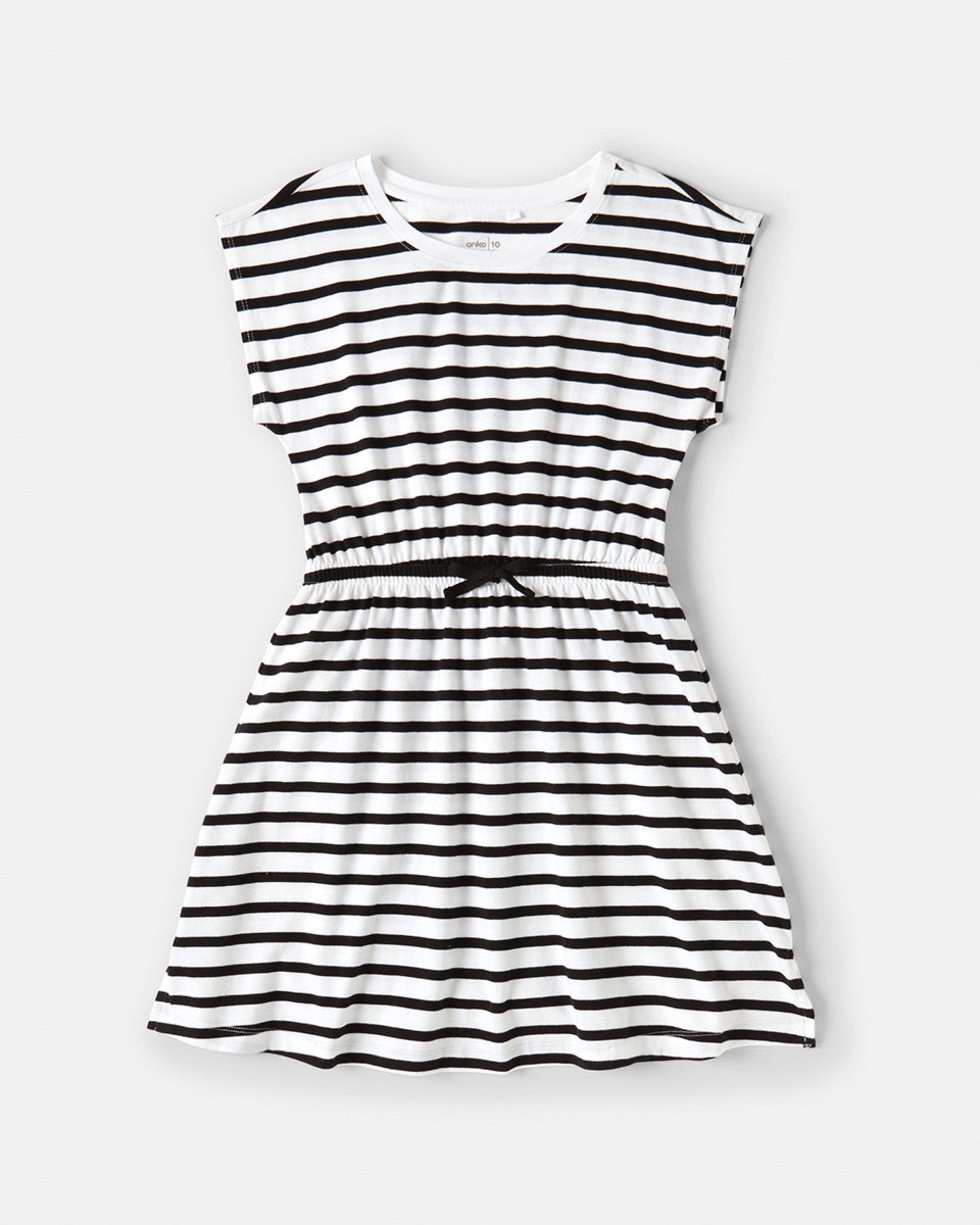 9 Gathered Waist Knit Dress Blk Stripe, 9 of 10