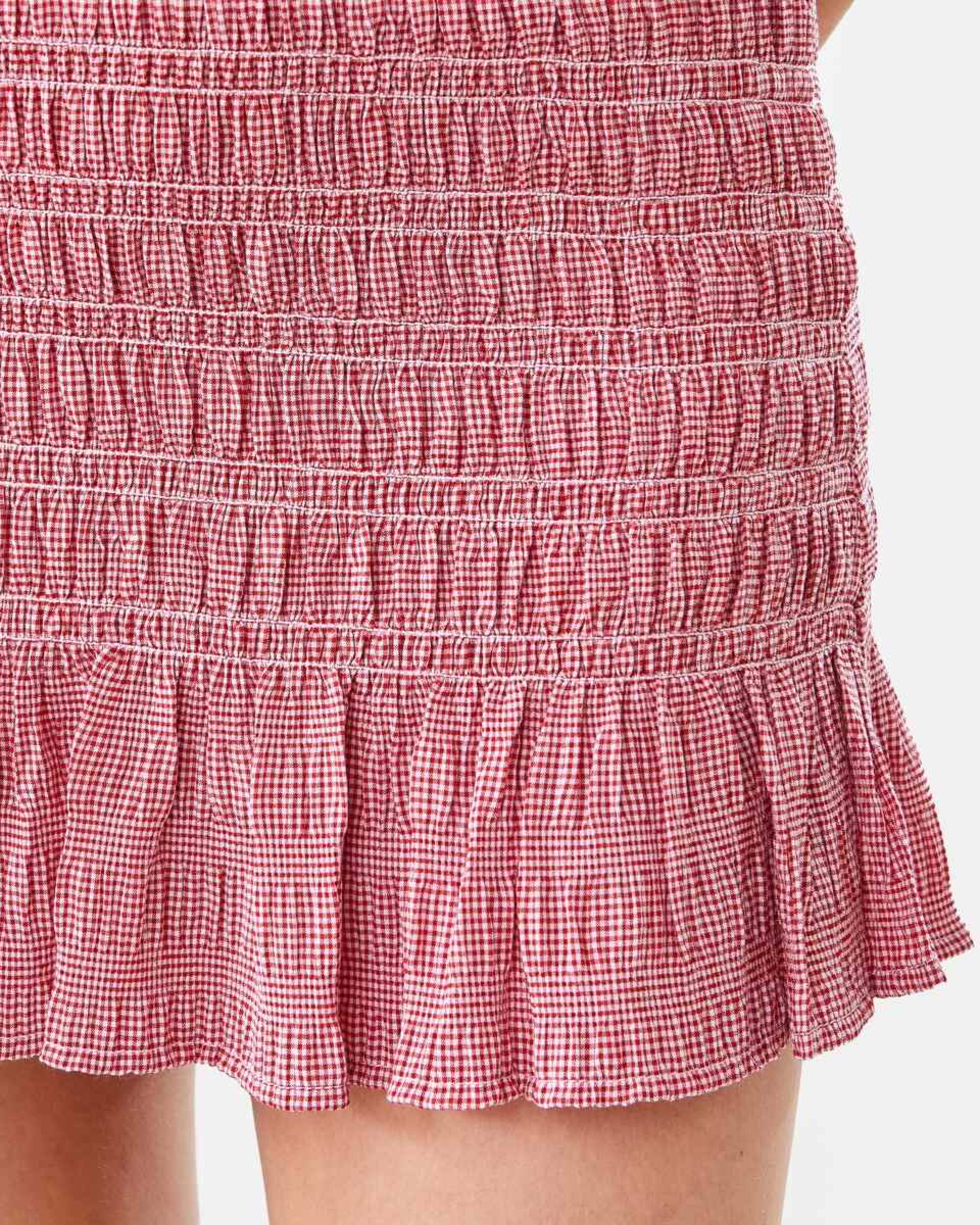 8 Shirred Mini Skirt Red Chk, 8 of 9