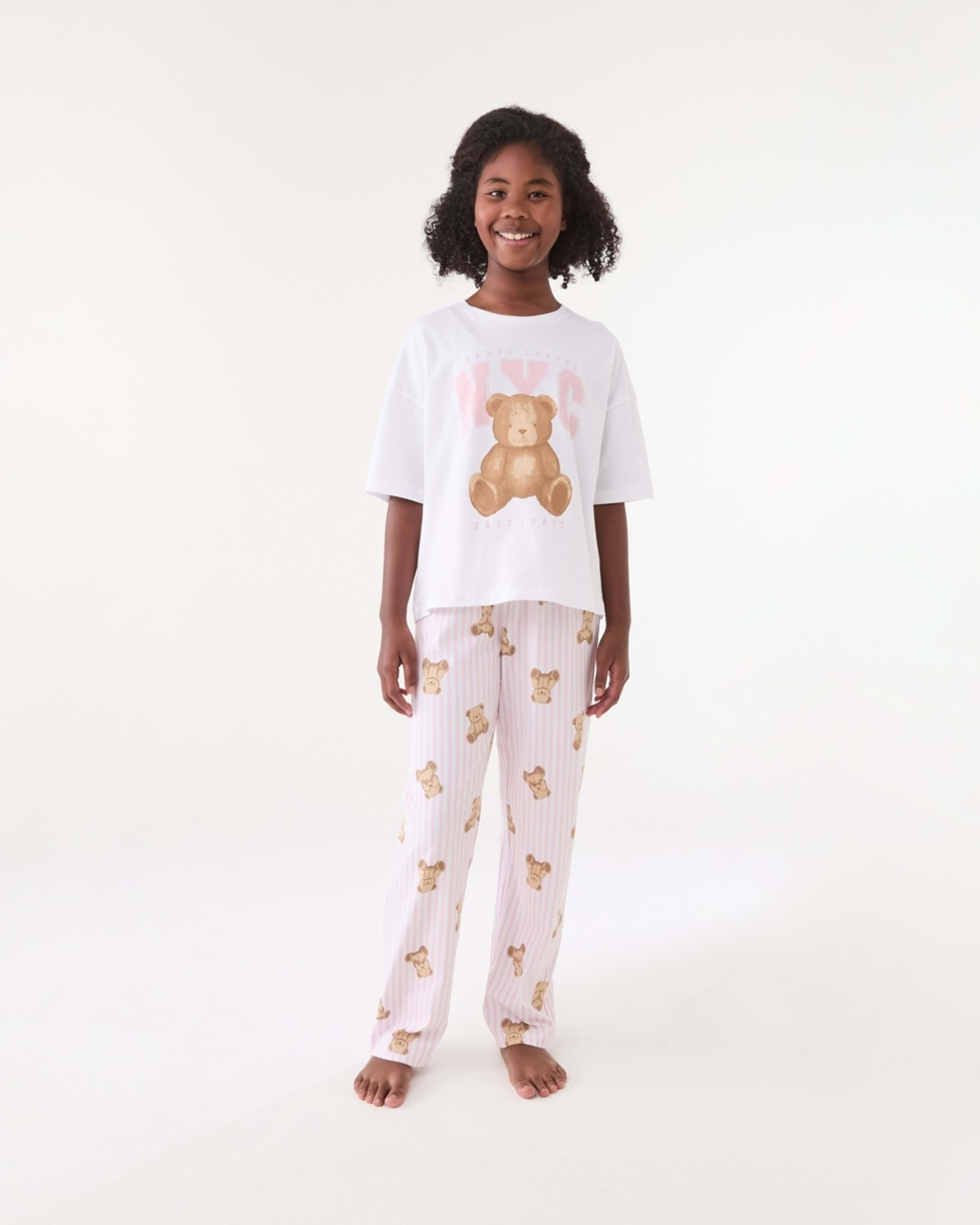 1 T-shirt and Pants Pyjama Set Pnk Teddy