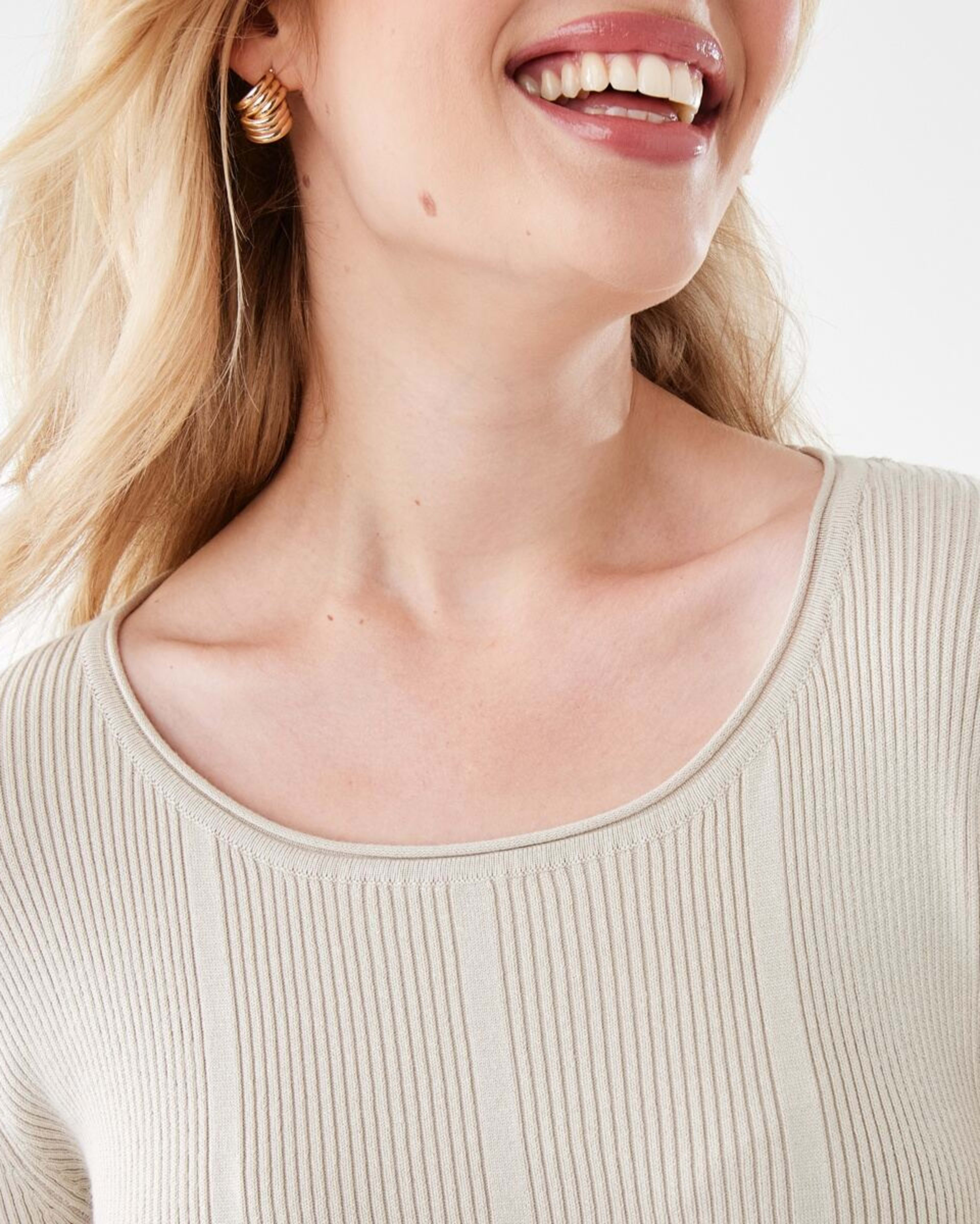 6 Long Sleeve Scoop Knit Skater Mini Dress Bone Beige, 6 of 10