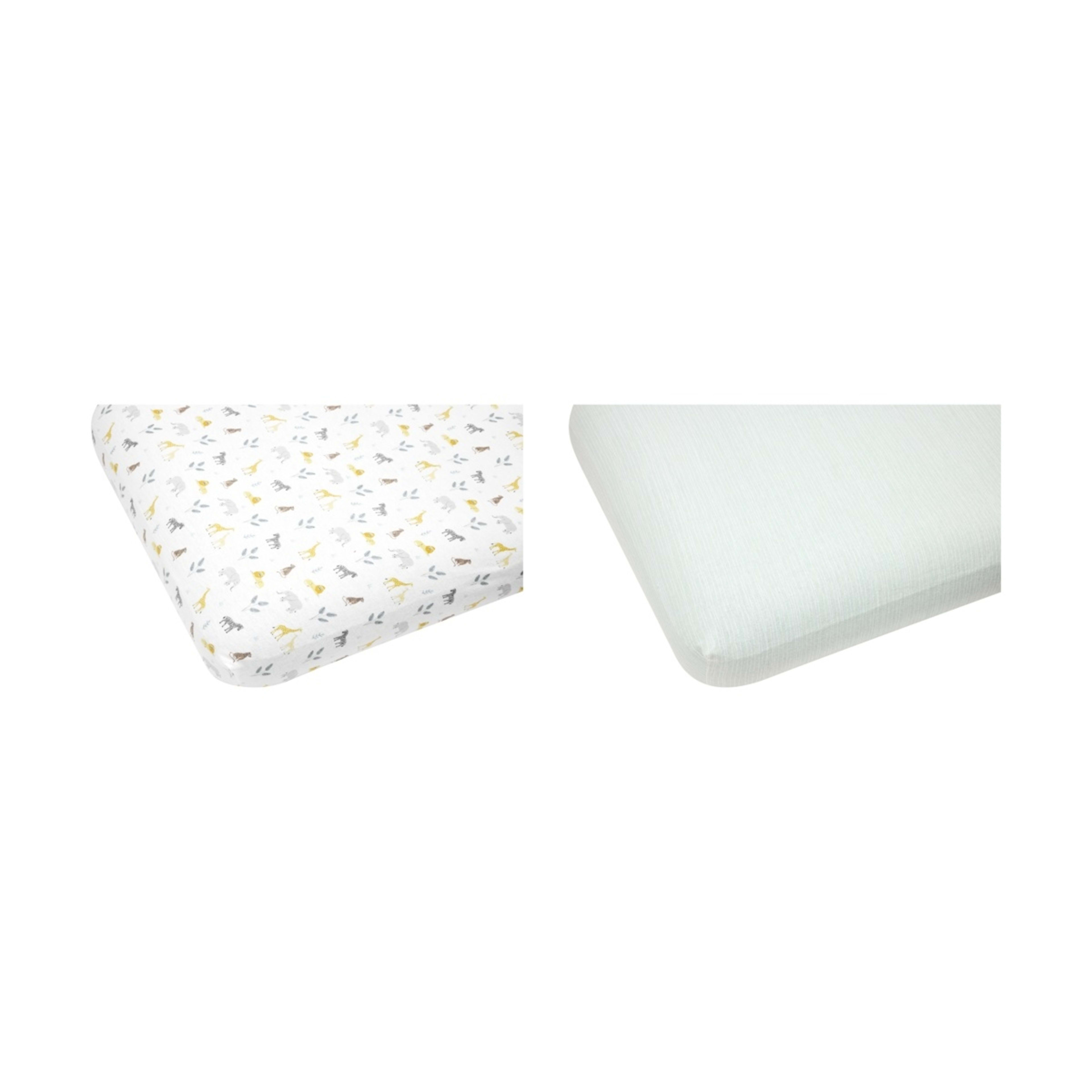 1 2 Pack Flannelette Cotton Fitted Cot Sheets - Safari and Wave Stripe