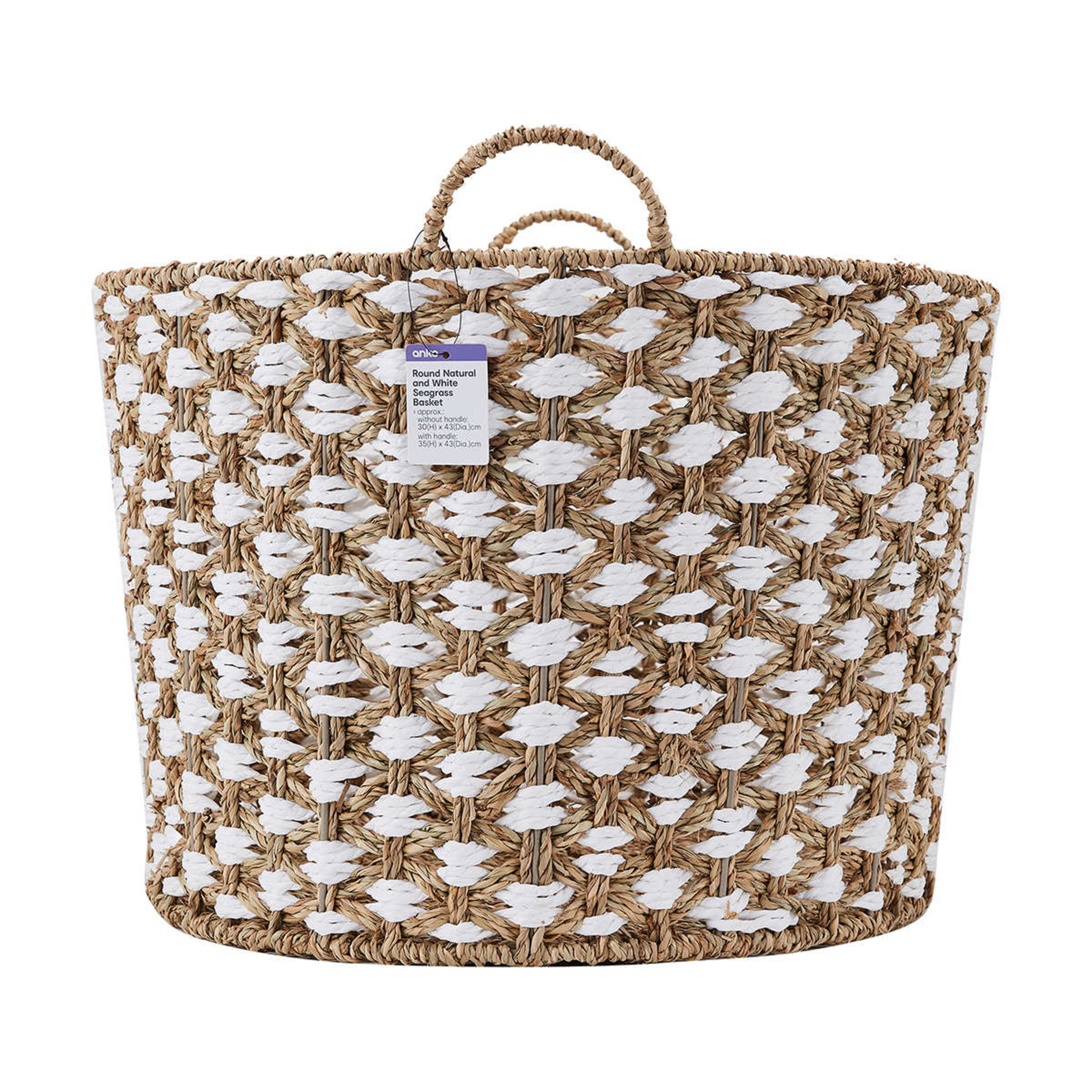 Round Seagrass Basket Natural and White Kmart