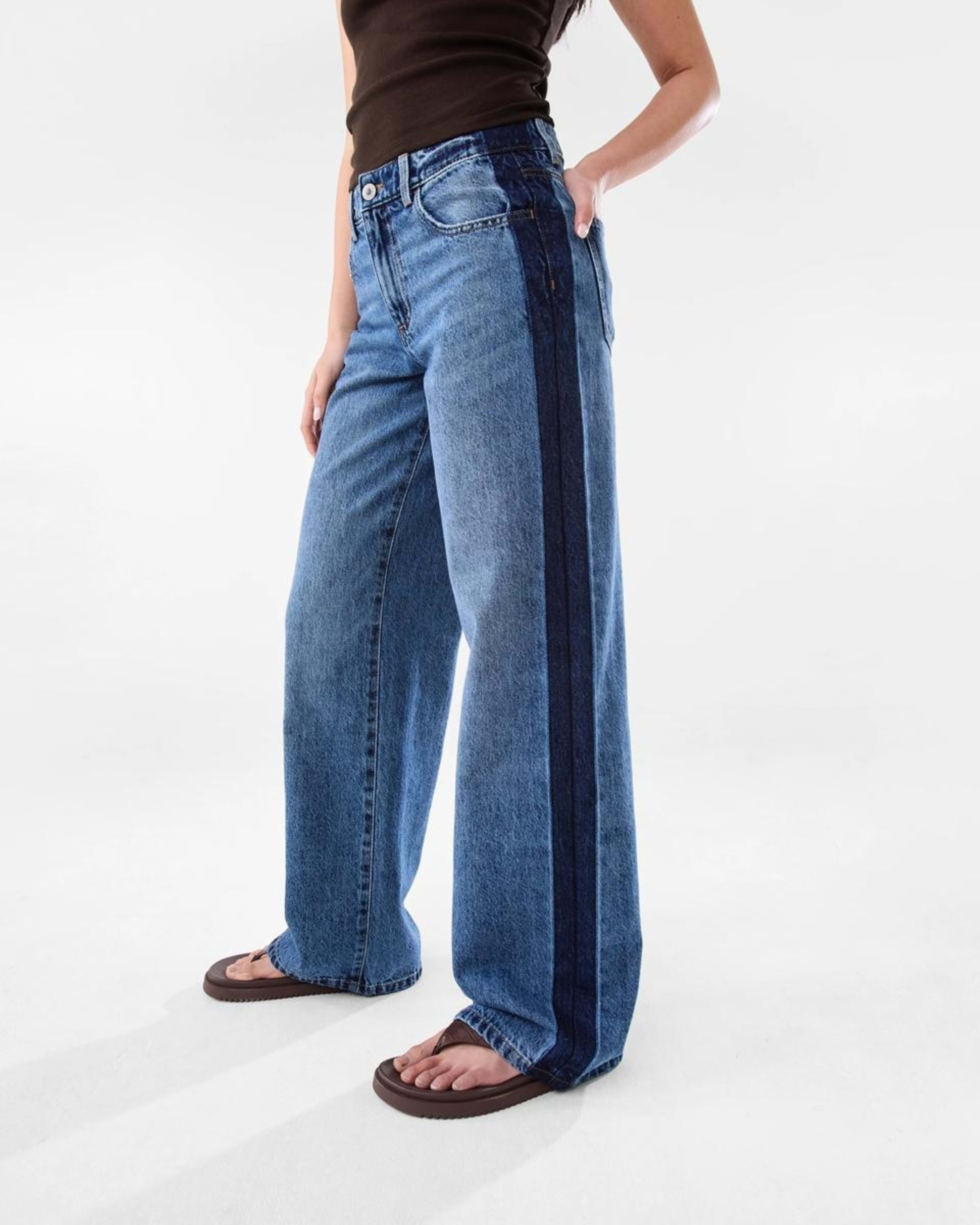 1 Side Stripe Wide Leg Jeans MID WASH, 1 of 10