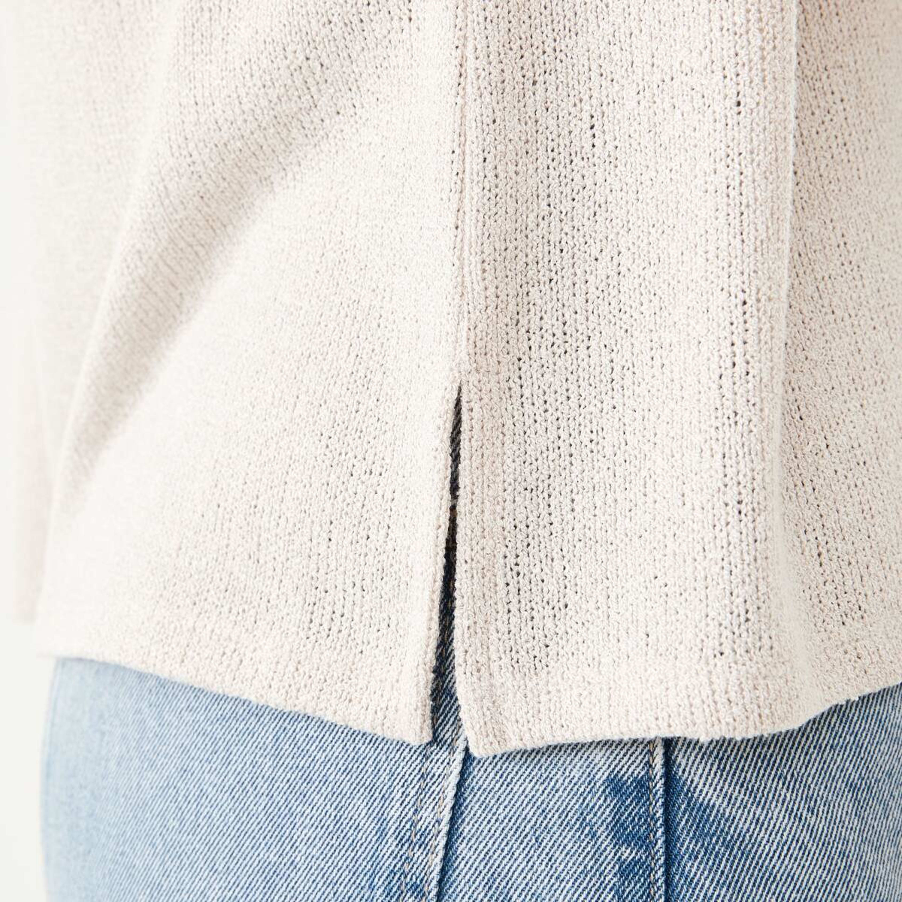 6 Short Sleeve Textured Extended Sleeve Top Nat Beige, 6 of 6