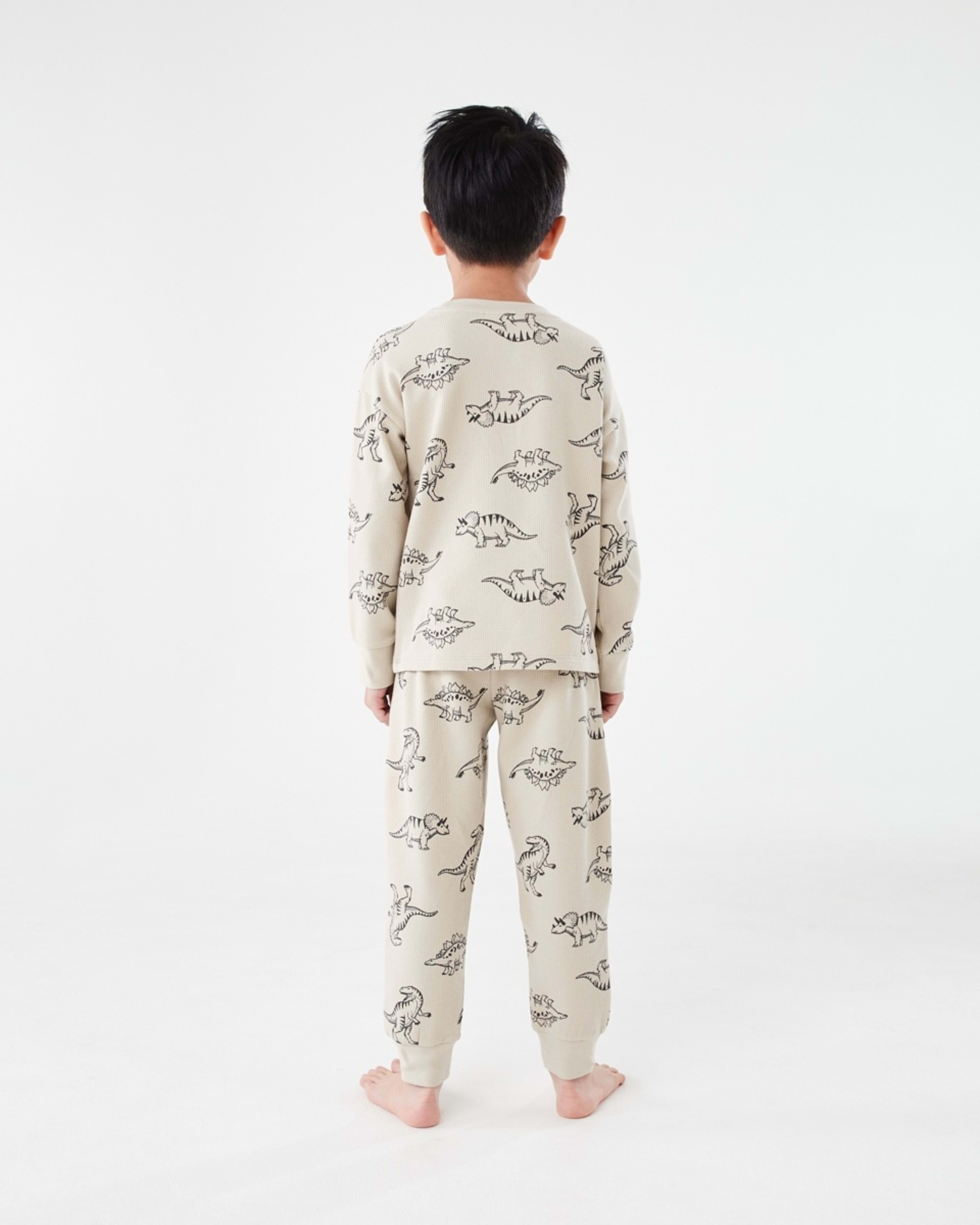 2 Waffle Pyjama Set Beig Dino, 2 of 7