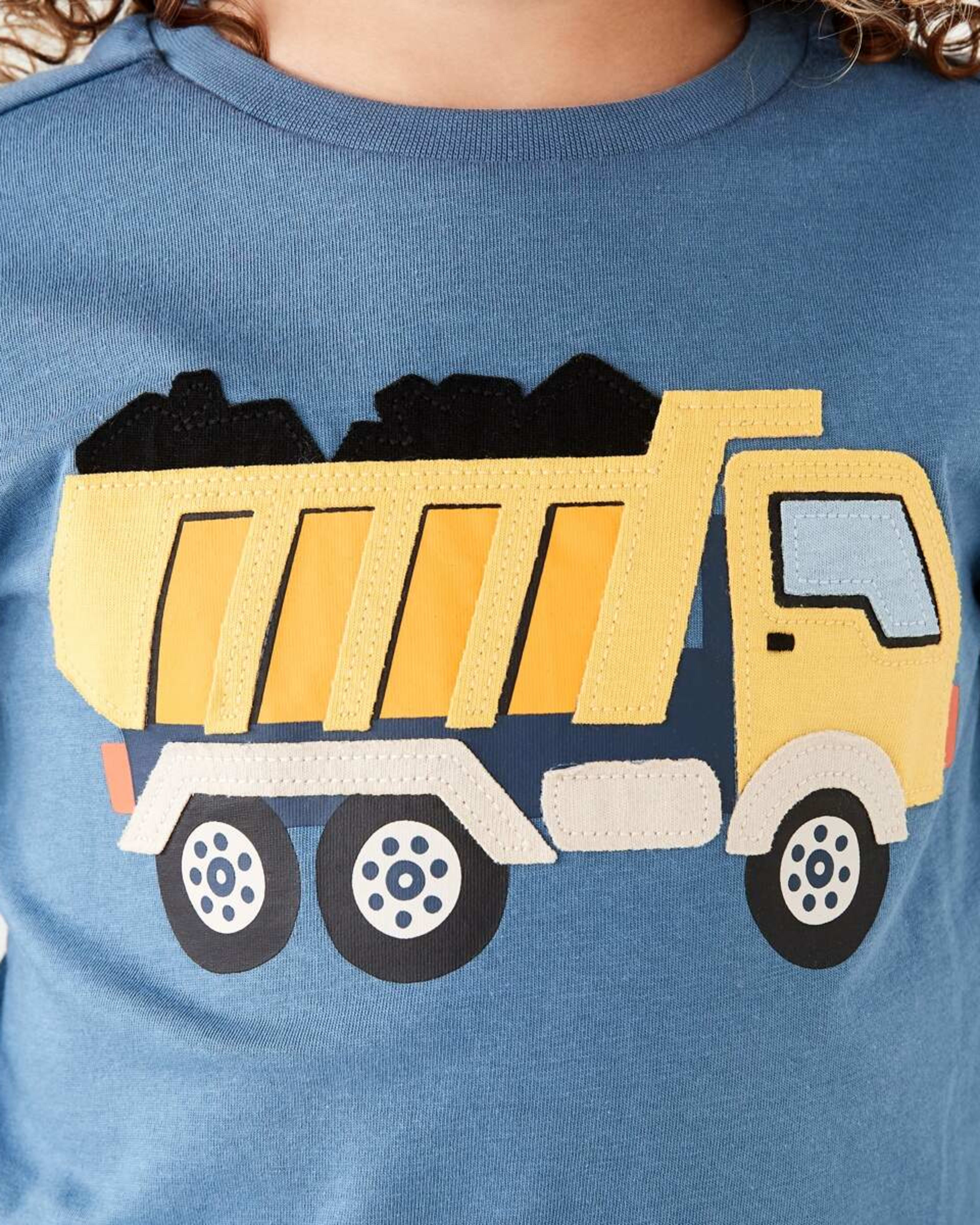 4 Long Sleeve Applique T-shirt Dump Truck Blue, 4 of 8