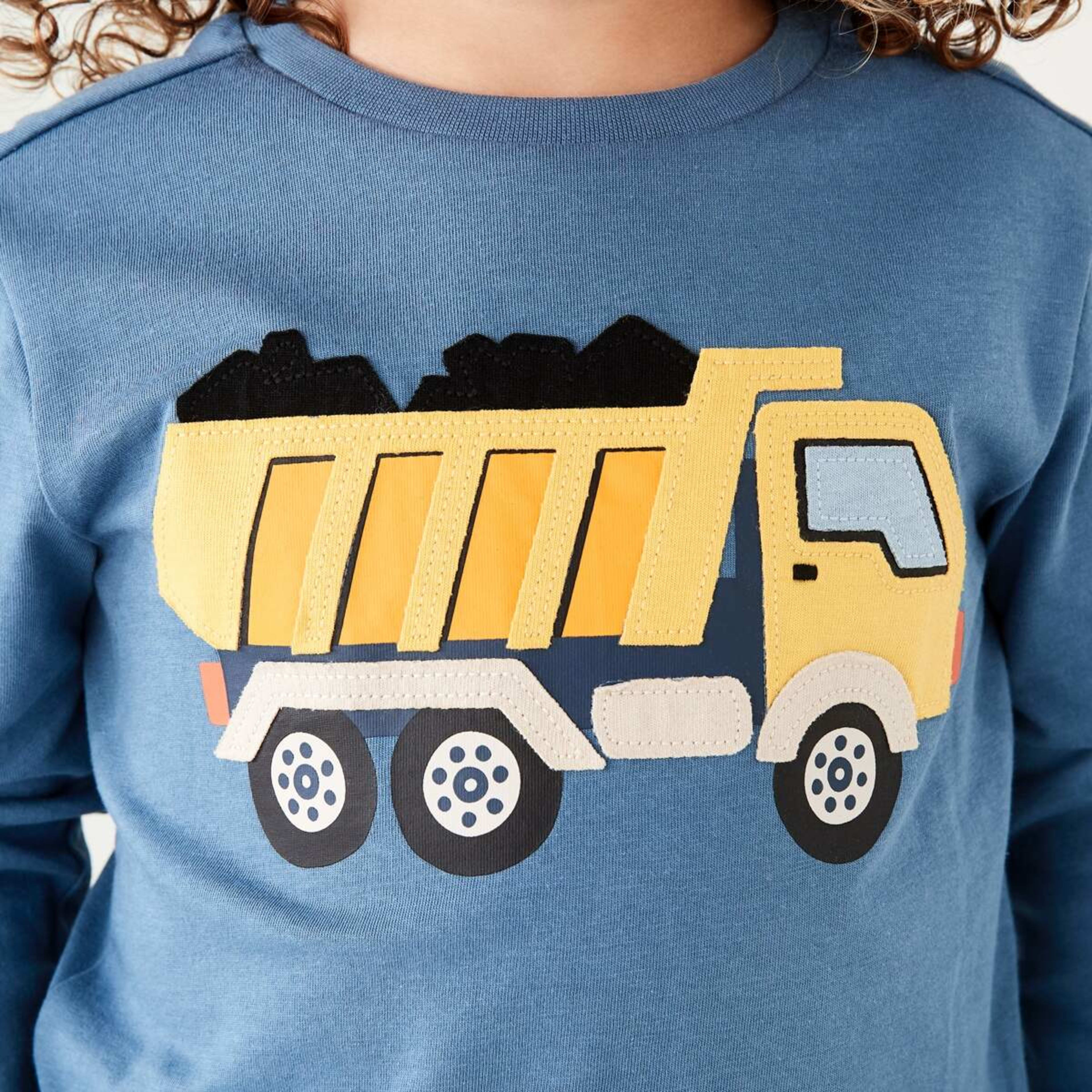 4 Long Sleeve Applique T-shirt Dump Truck Blue, 4 of 8
