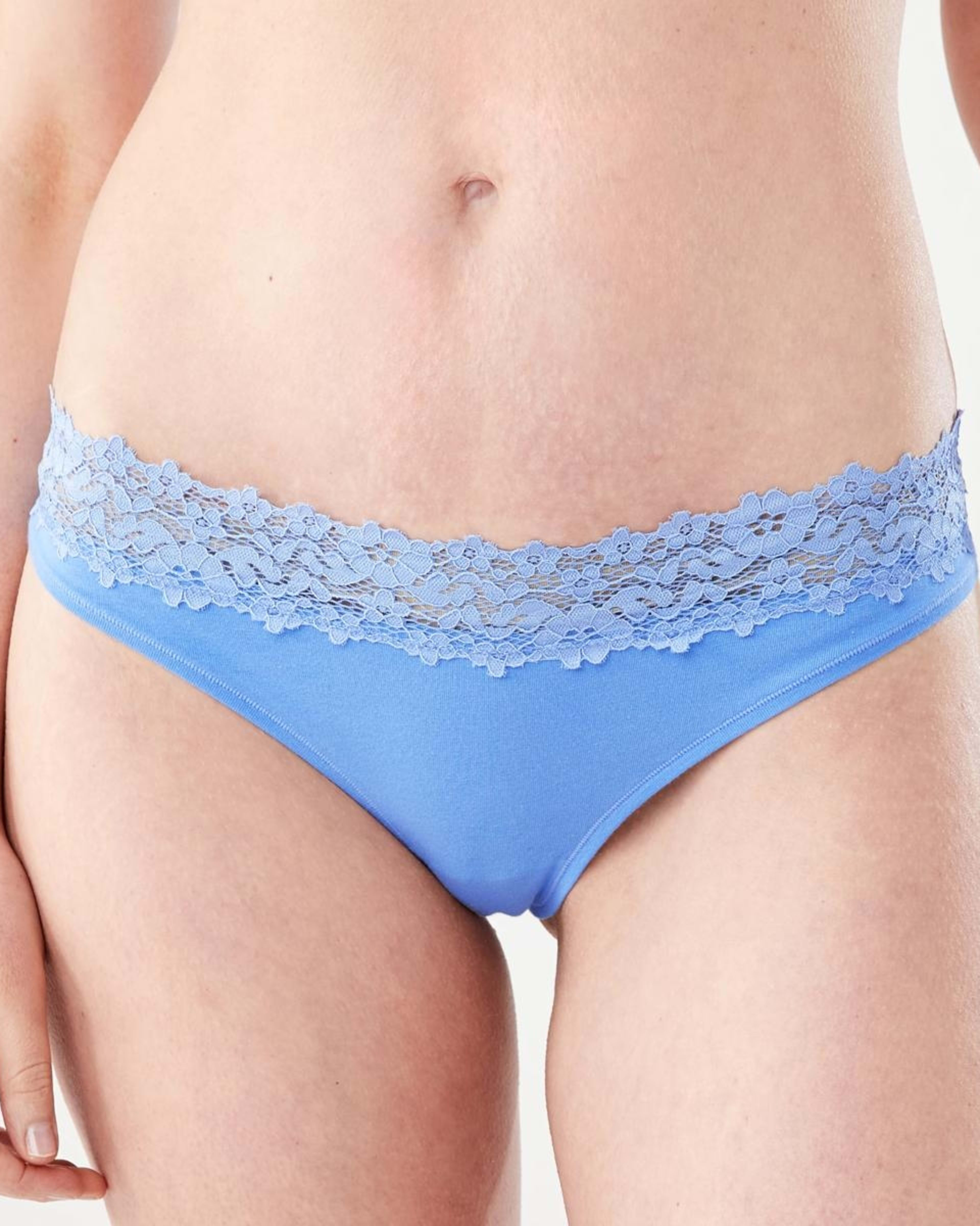 6 3 Pack Cotton Lace Tanga Briefs BLACK, SOFT CLAY, HYDRANGEA, 6 of 8