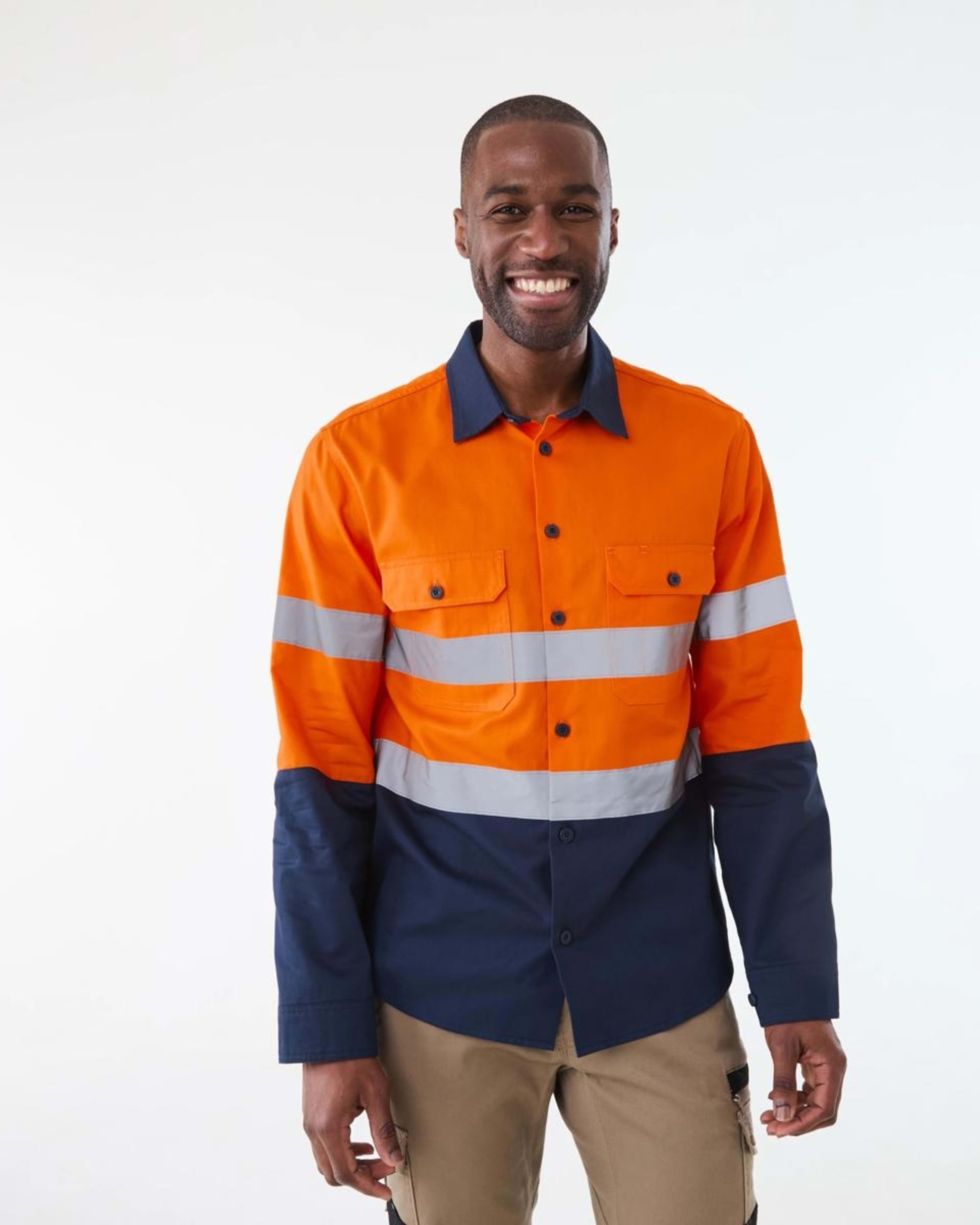 1 Workwear Long Sleeve Hi-Visibility Stretch Shirt Safety Orange