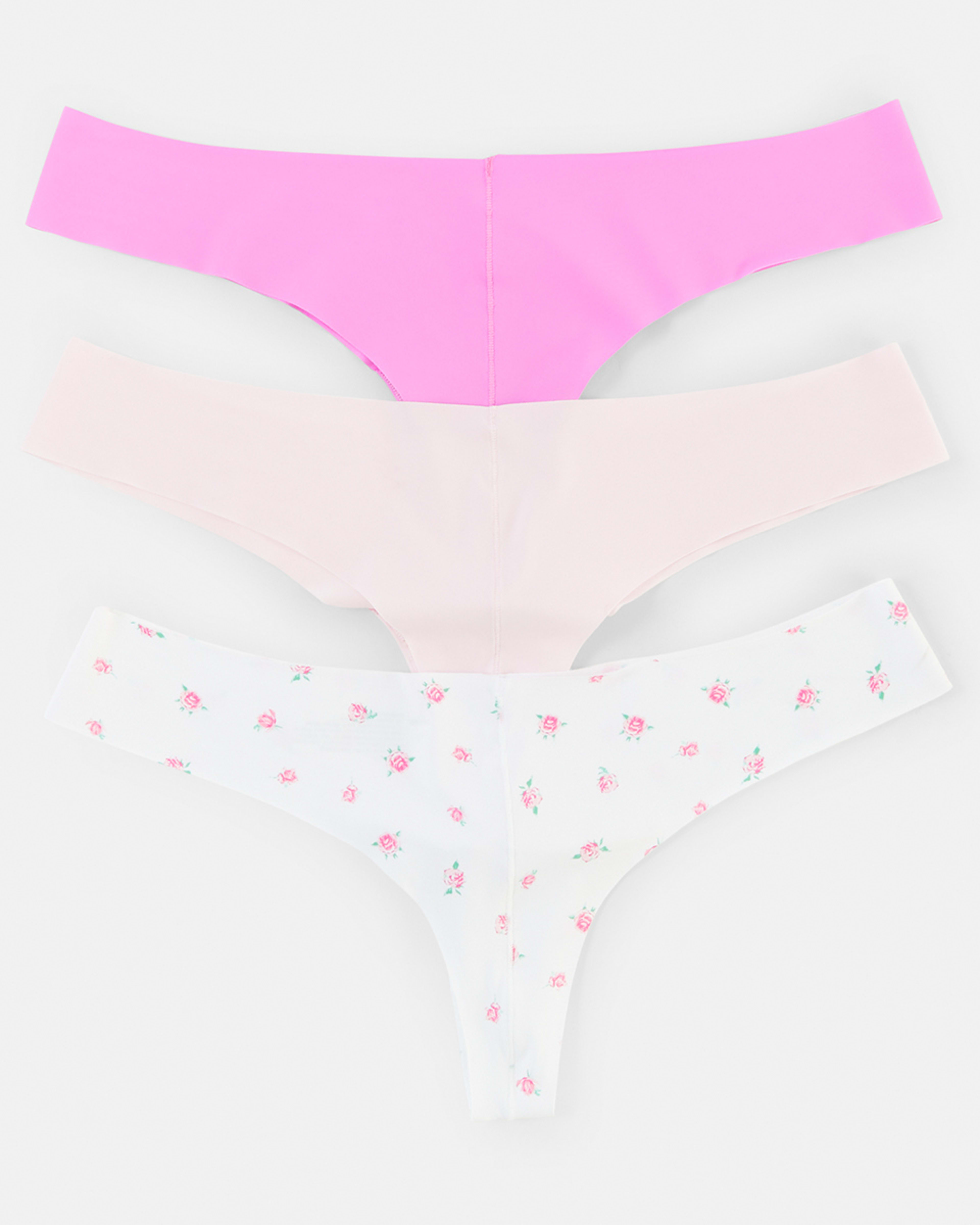 2 3 Pack No Show G-String Briefs Rose Ditsy, 2 of 8