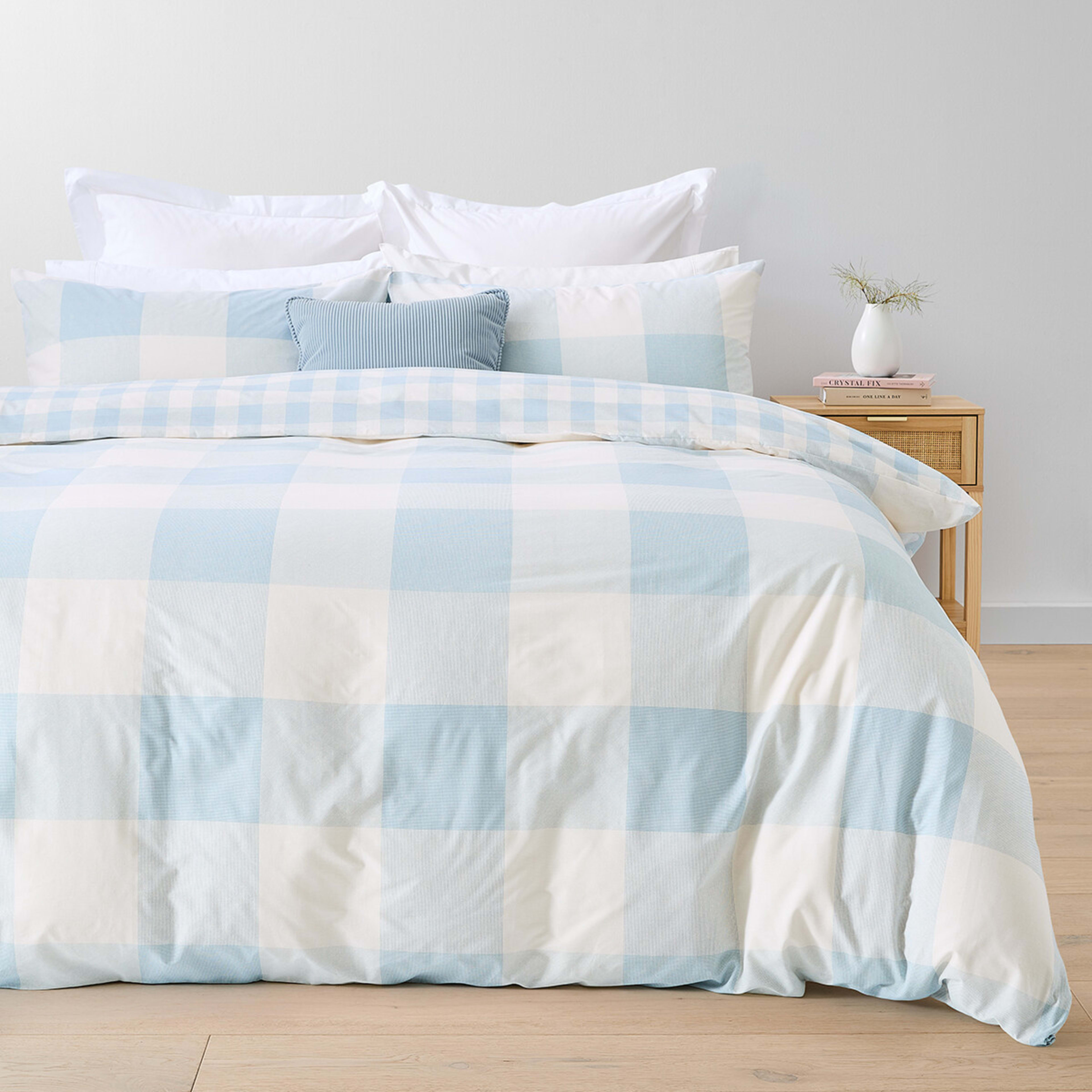 1 Blake Cotton Rich Reversible Quilt Cover Set - Queen Bed, Blue