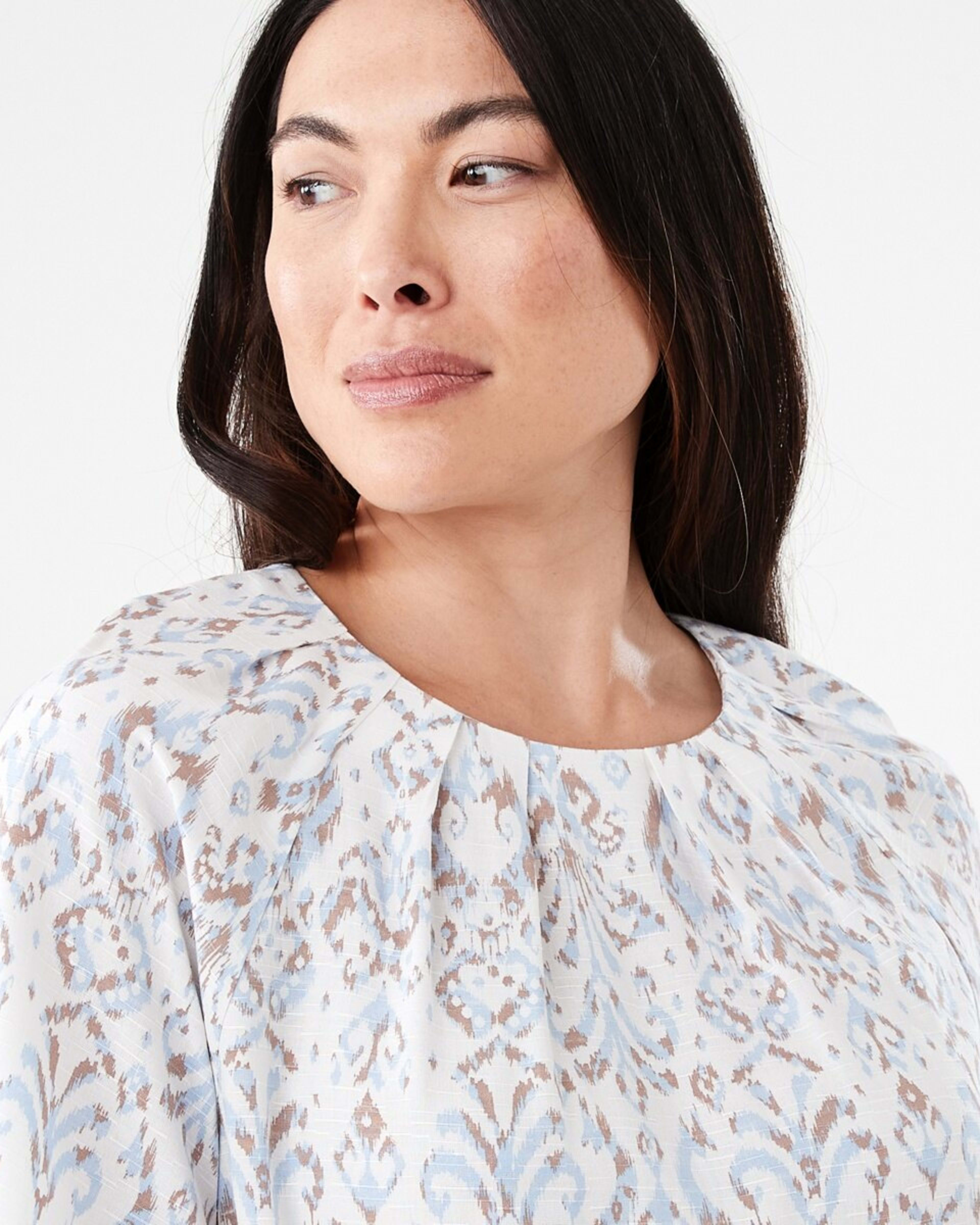 4 Short Sleeve Tuck Top IKAT BRUNI BLUE, 4 of 6