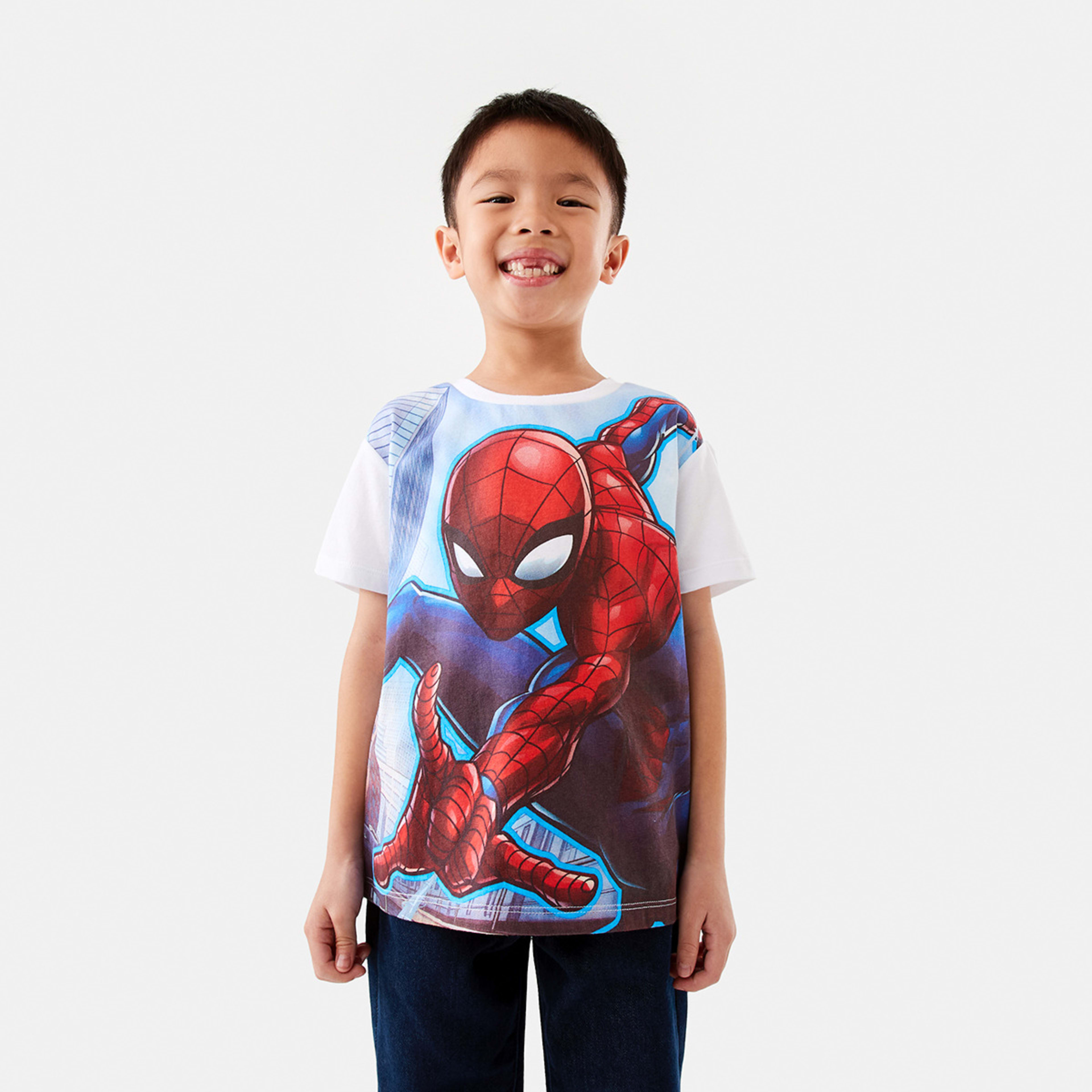 1 Spider-Man License Print T-shirt Spiderman Face Web White, 1 of 8