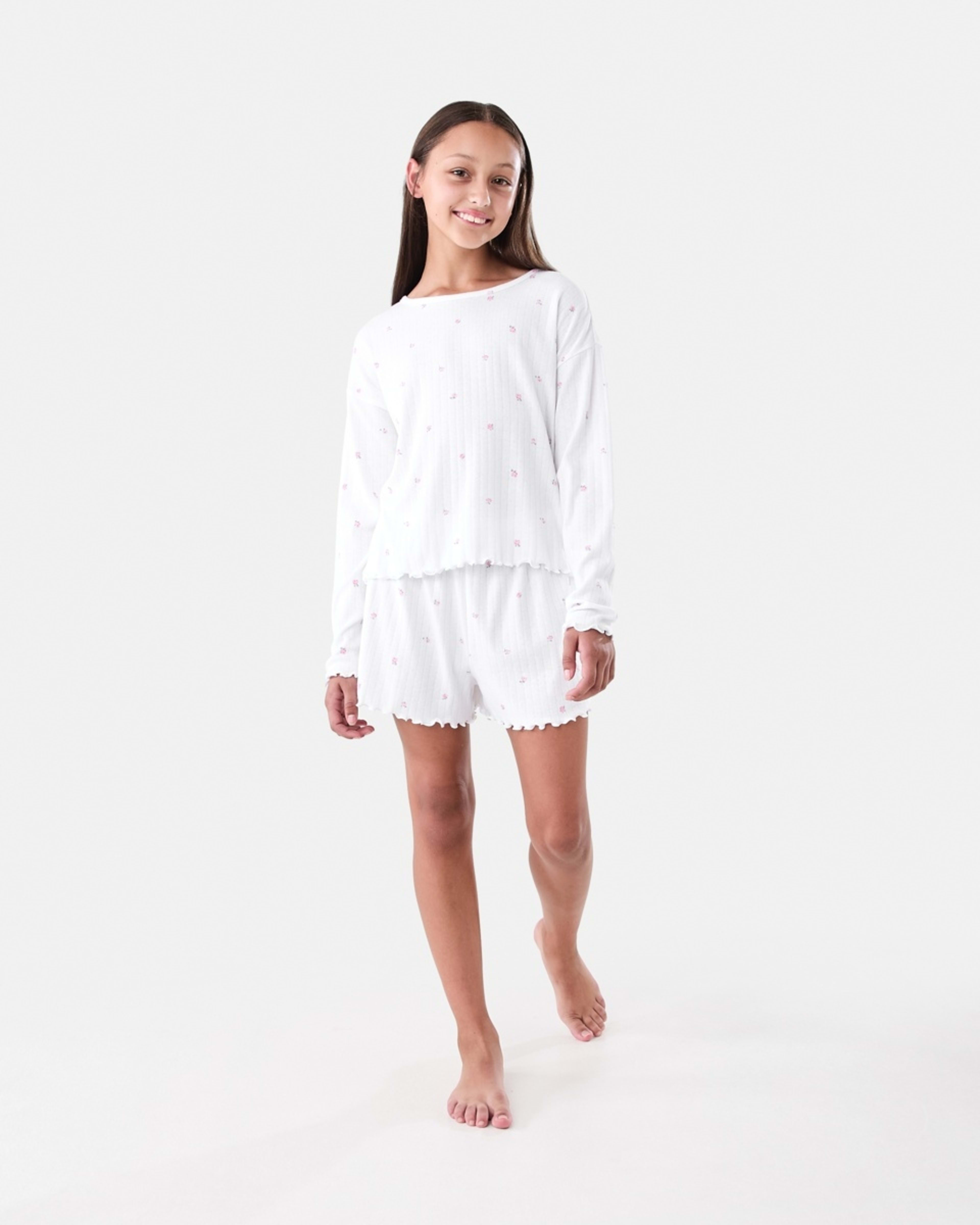 6 Long Sleeve Pointelle Pyjama Set Wht Rose, 6 of 9